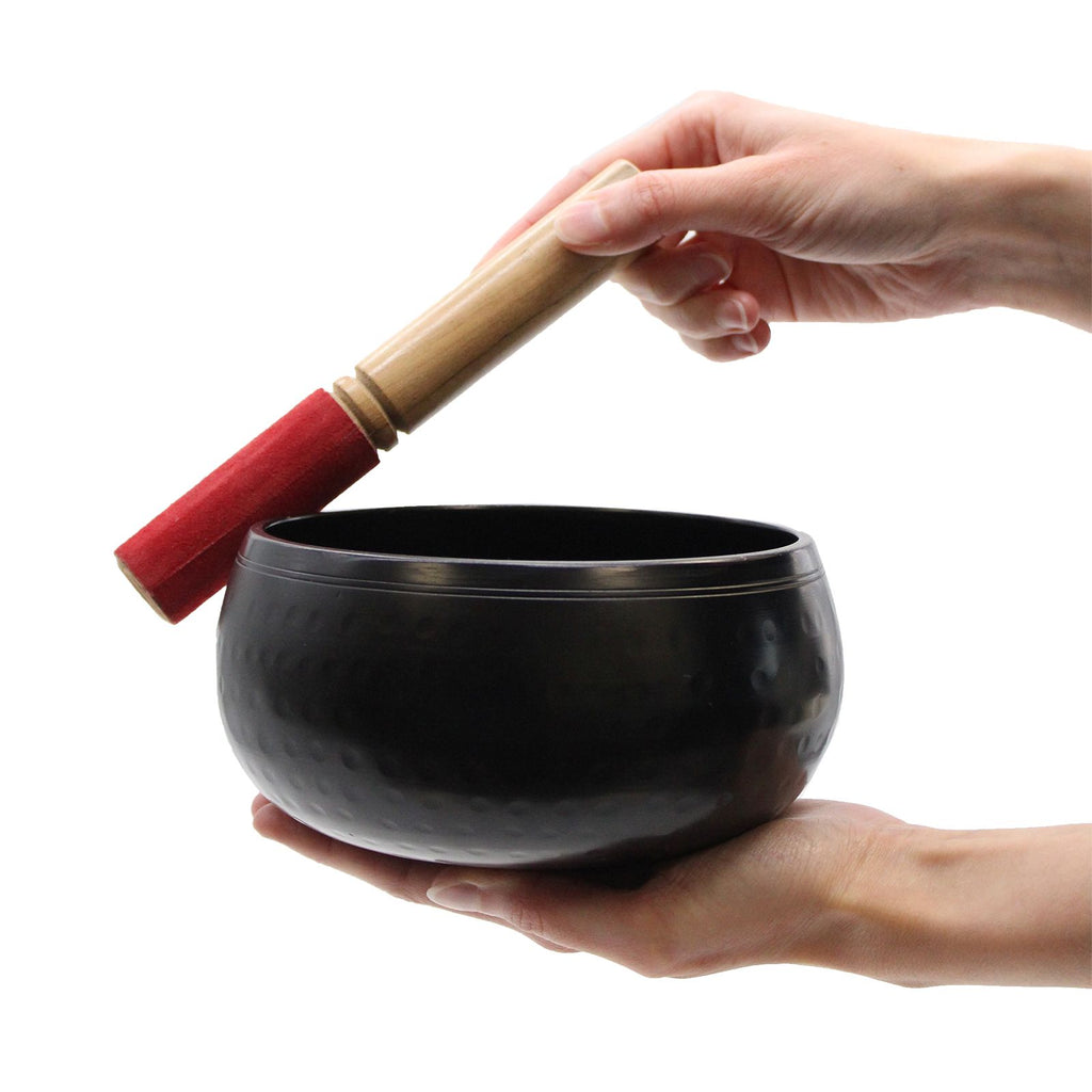 Large Black Beaten Singing Bowl 18cm with Deep Resonant Sound
