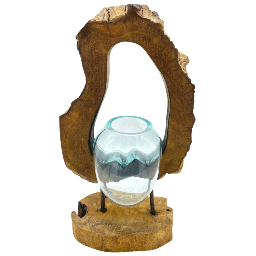 Molton Glass Hanging Art Vase on Wood for Home Decor Display