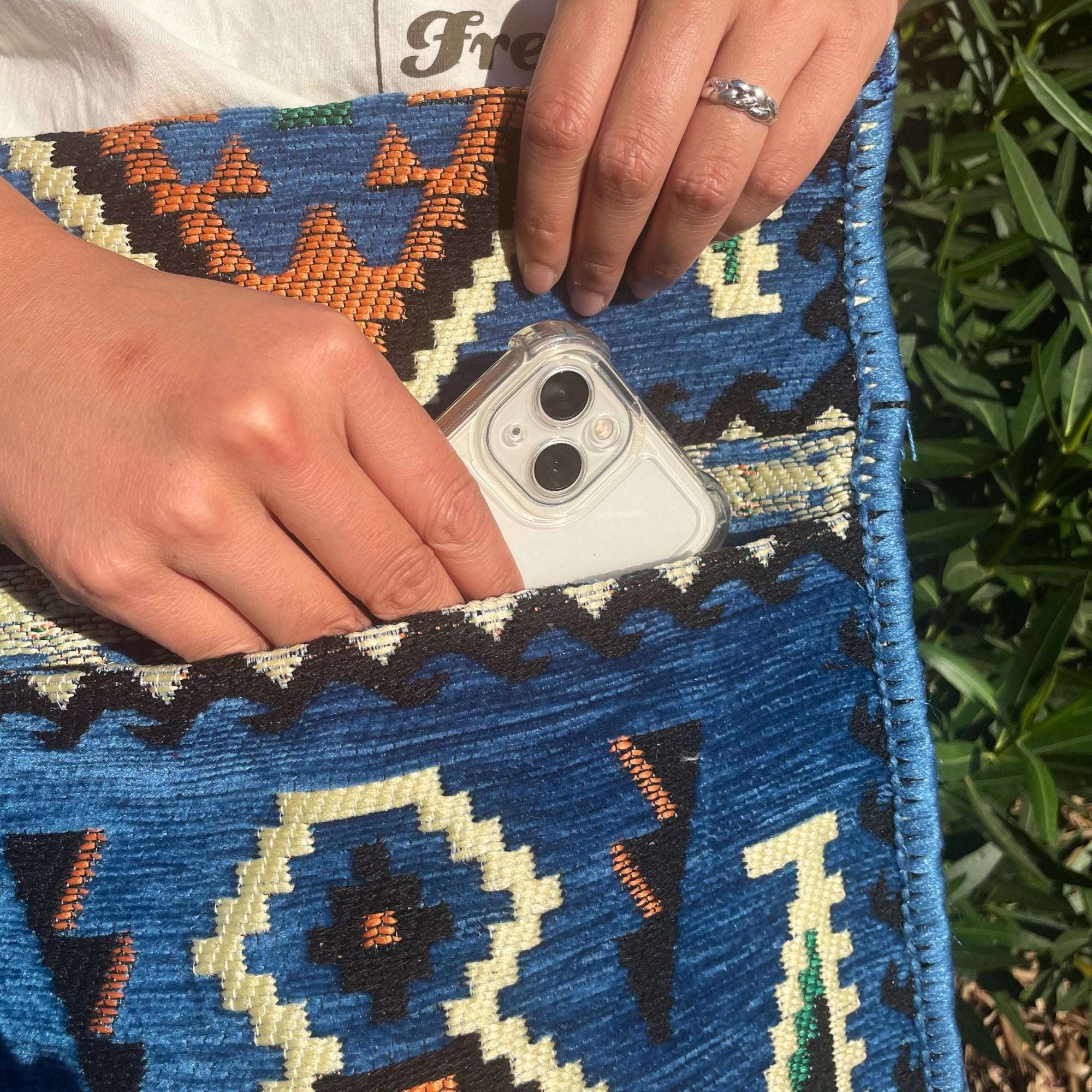 Sky Blue Kilim Messenger Festival Bag for Summer Adventures