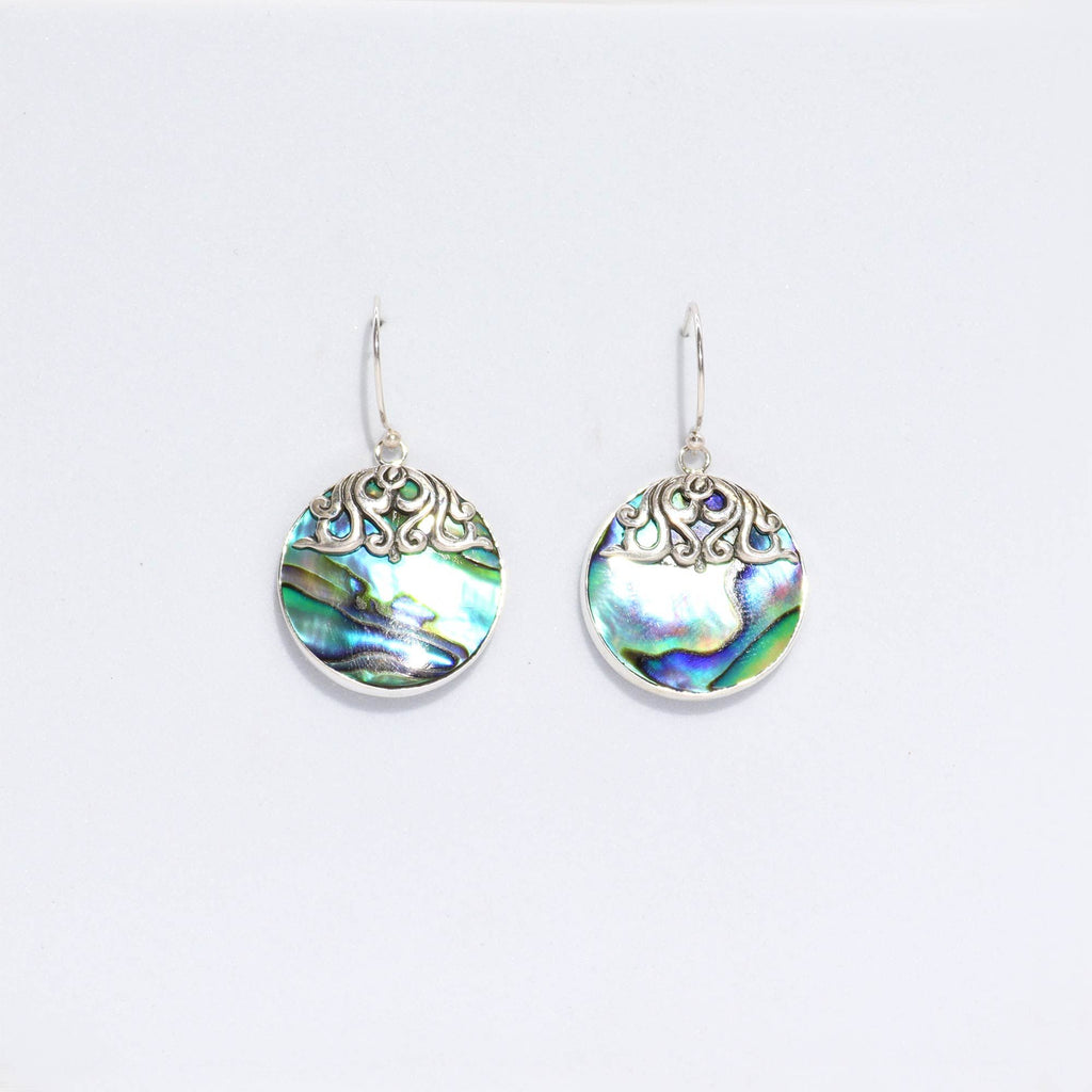 Shell and Silver Earrings with Classic Disc Design and Abalone