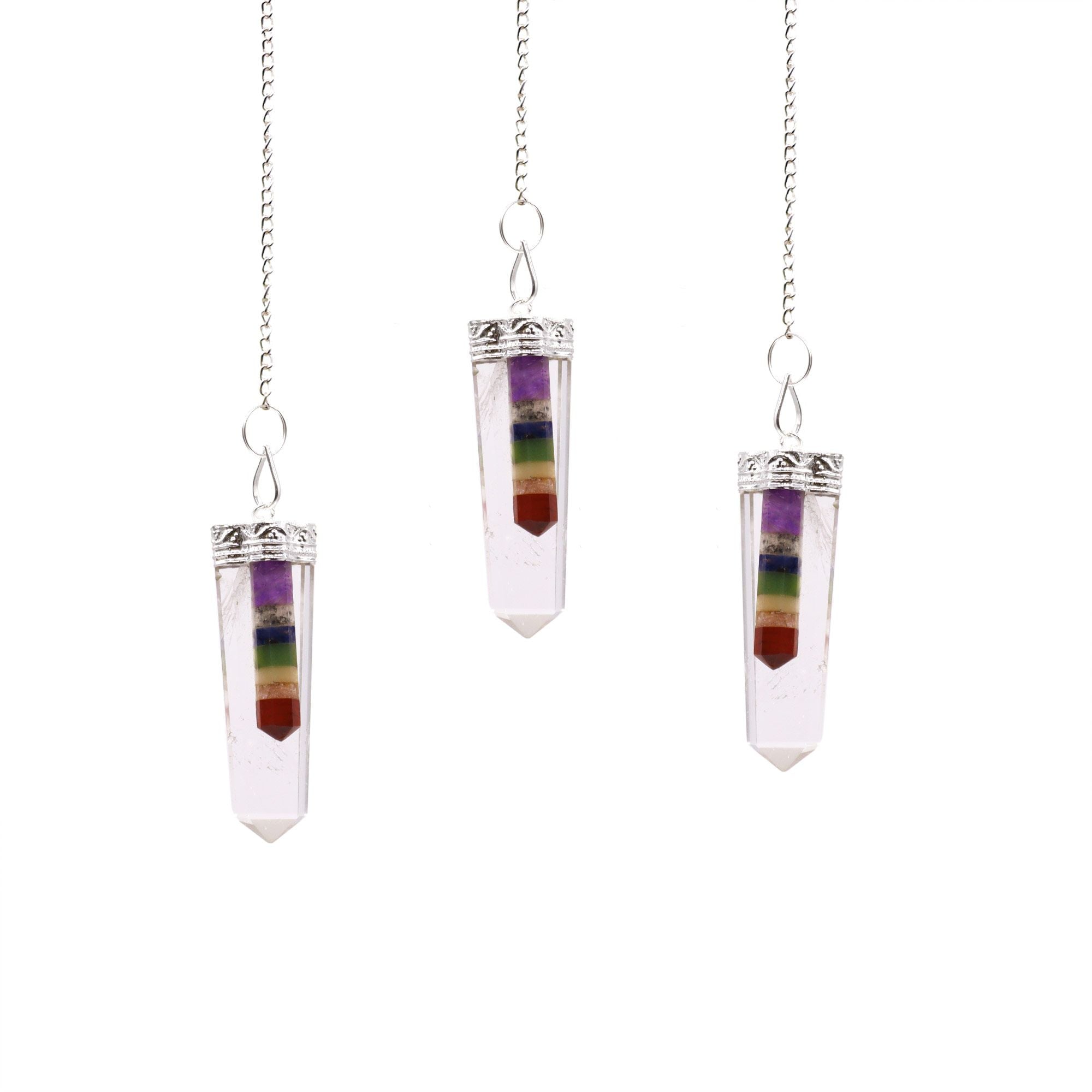 Crystal 7 Chakra Bounded Thin Point Flat Pendant for Dowsing