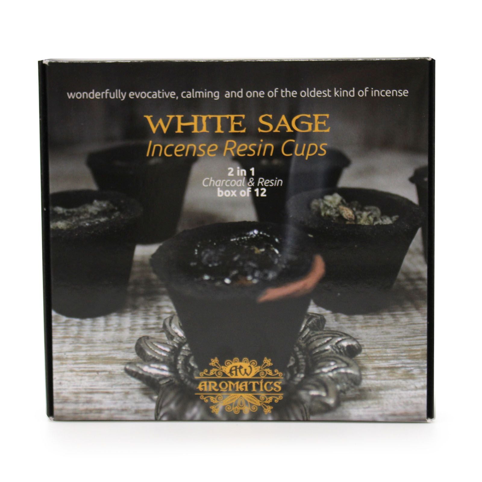 Box of 12 White Sage Resin Cups for Invigorating Home Fragrance