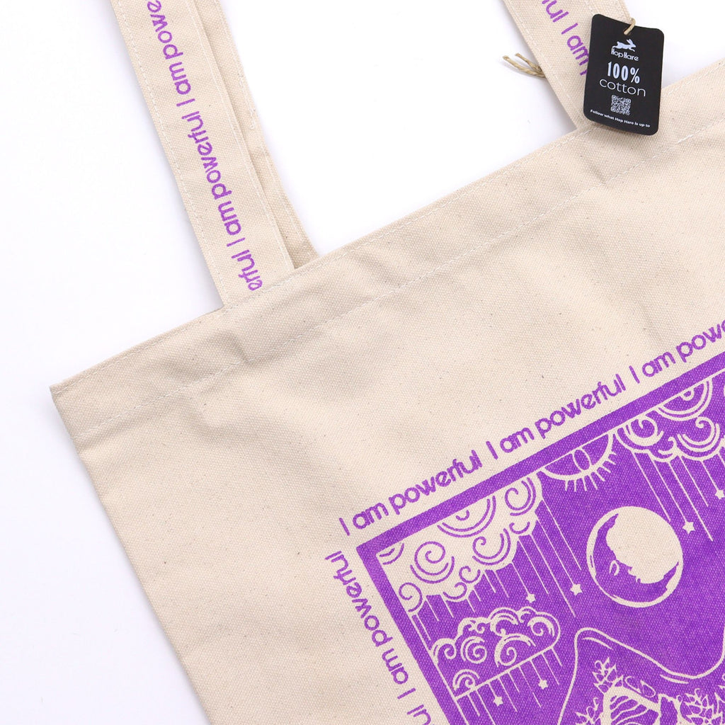 Hop Hare Tote Bag I Am Powerful Moon Tarot Design for Daily Use