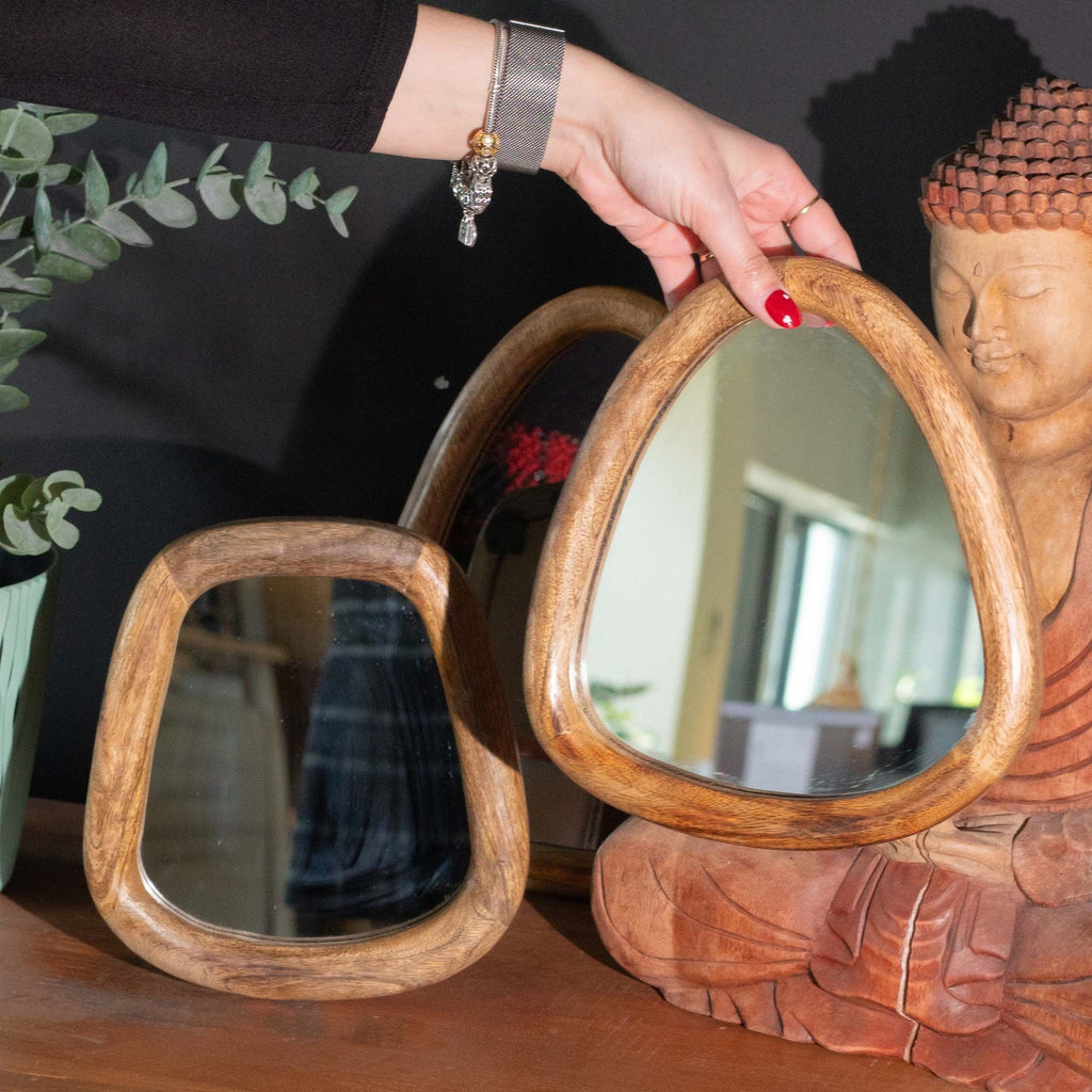 Set of 3 Pebble Shaped Mirrors with Unique Dark Brown Finish