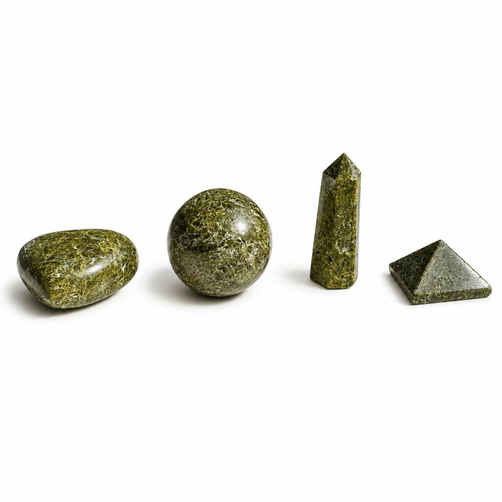 Four Unique Epidote Gemstone Shapes Set for Home Decor Lovers