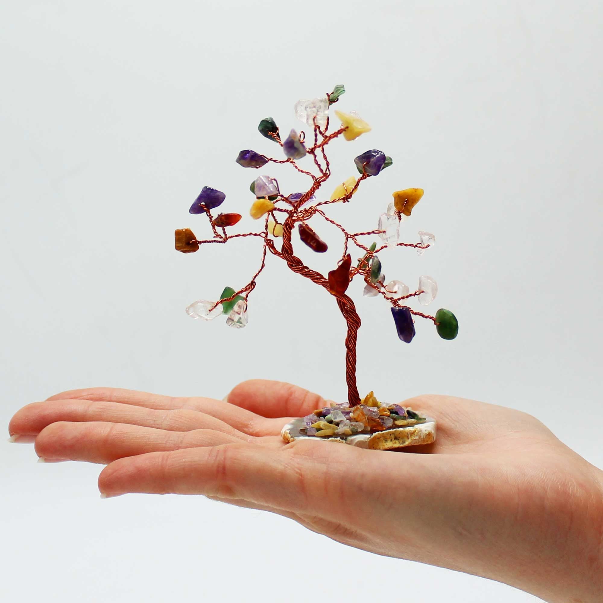 Gemstone Tree with Multi Coloured Stones on Natural Agate Base
