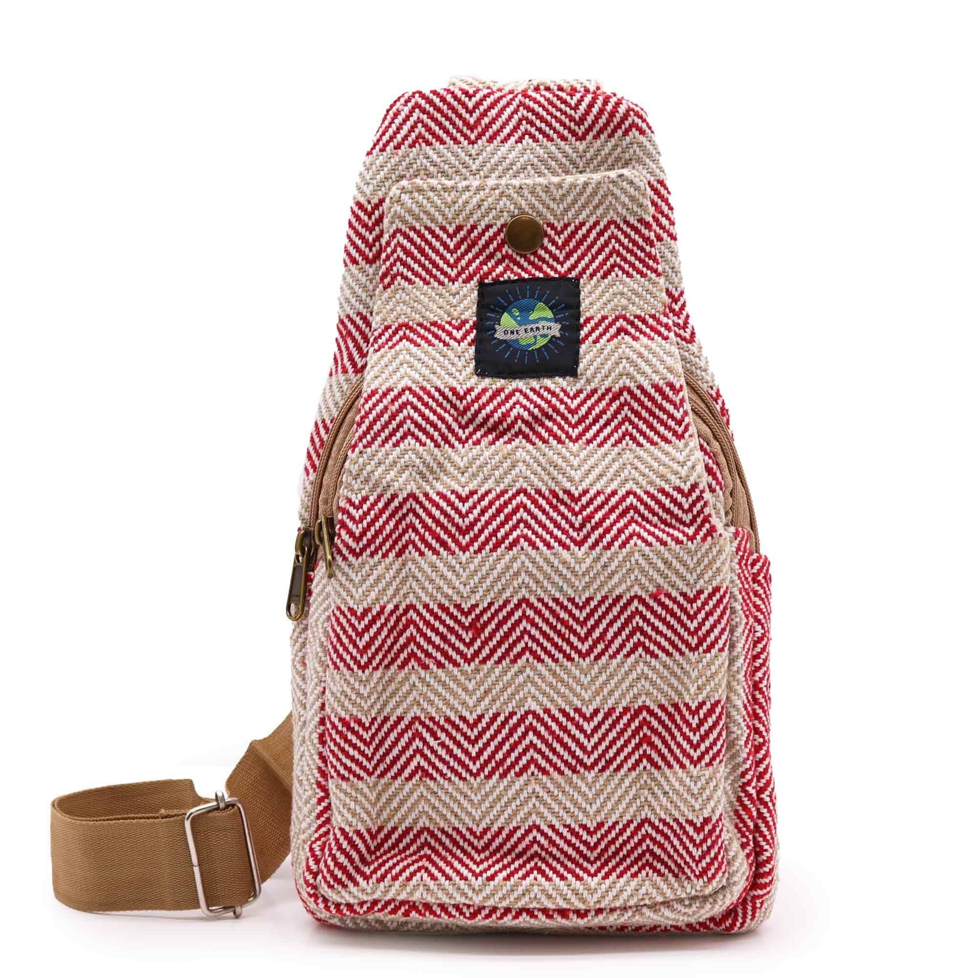 Charming Natural Cotton Body Cross Bag in Tan and Pink Design