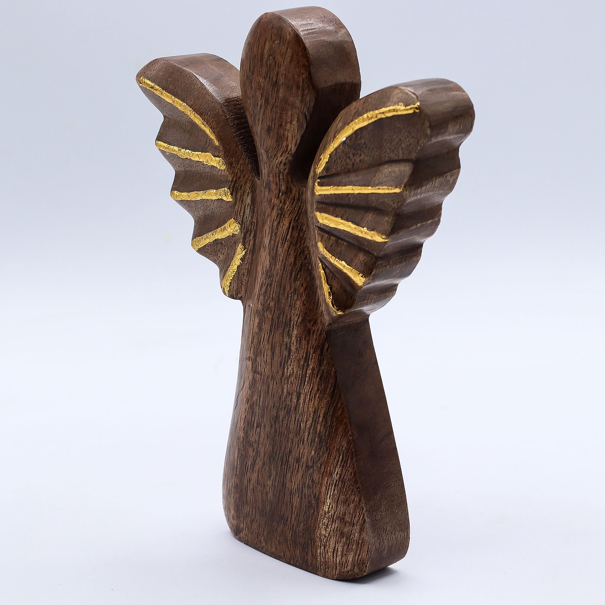 Large Mango Wood Angel with Gold Wings for Home Display Decor