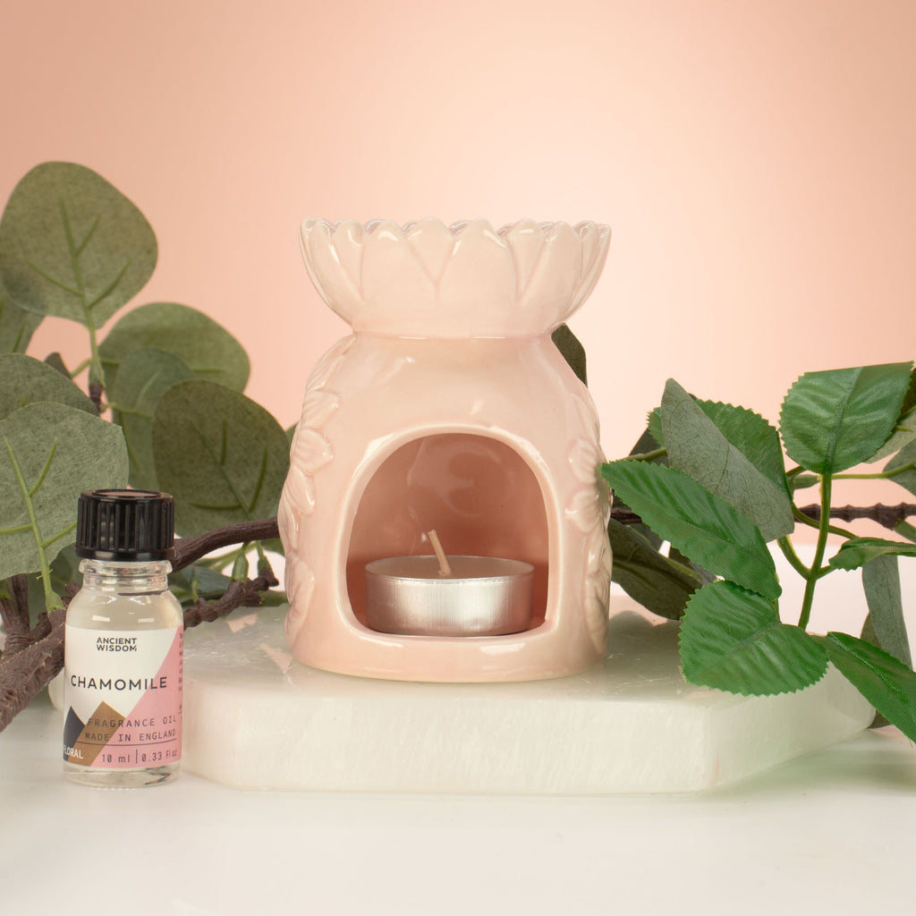 Ceramic Sunflower Oil Burner in Pastel Pink for Home Fragrance