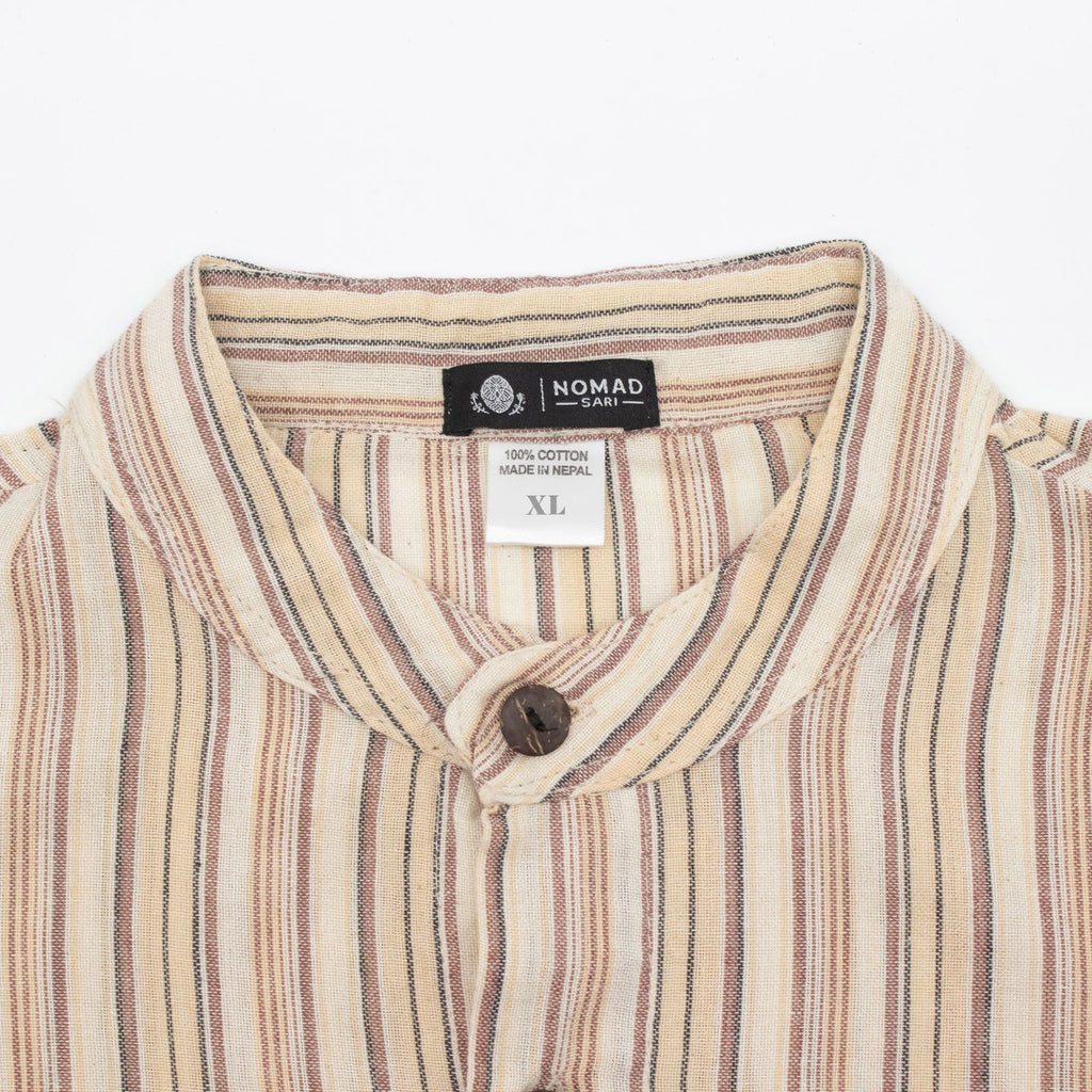 Nomad Sari Grandad Shirt in Brown Beige for Effortless Style XL