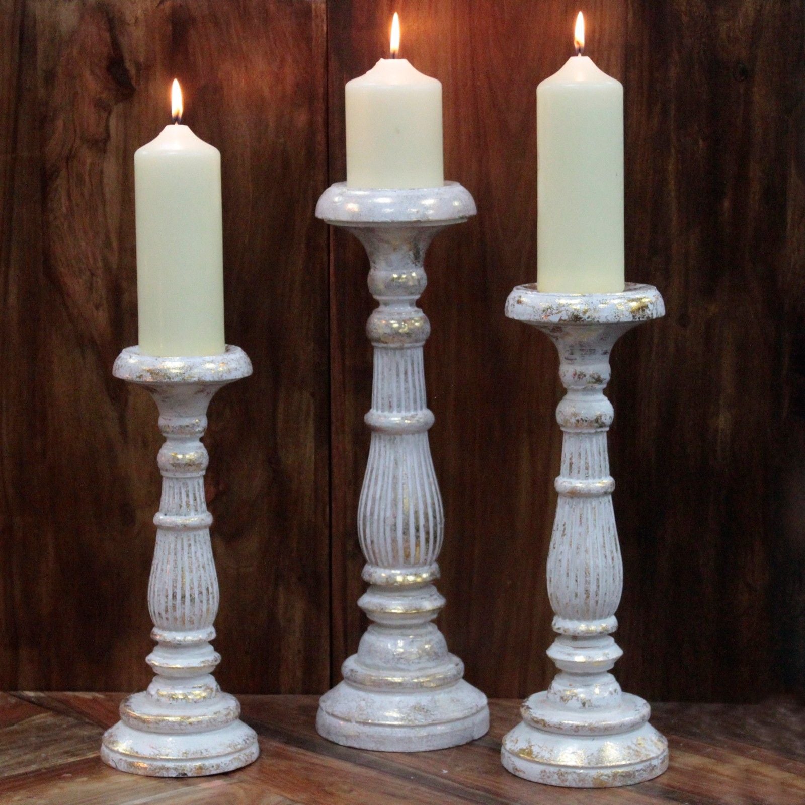 Medium White Gold Candle Stand for Vintage Home Décor Accent