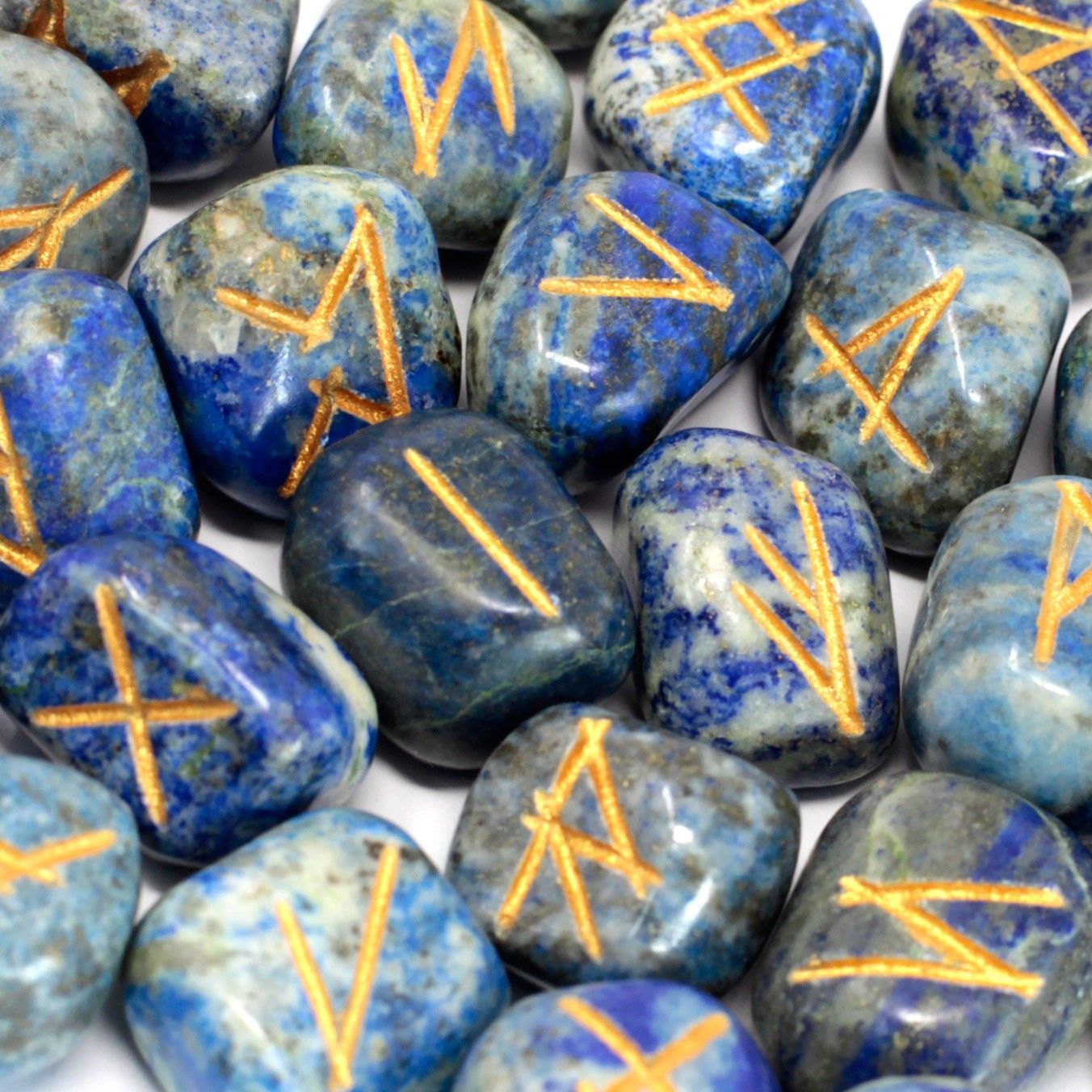 Lapis Runes Stone Set in Pouch for Mystical Insights and Guidance