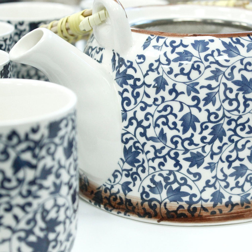 Herbal Teapot Set with Blue Pattern for Tea Lovers and Gifting