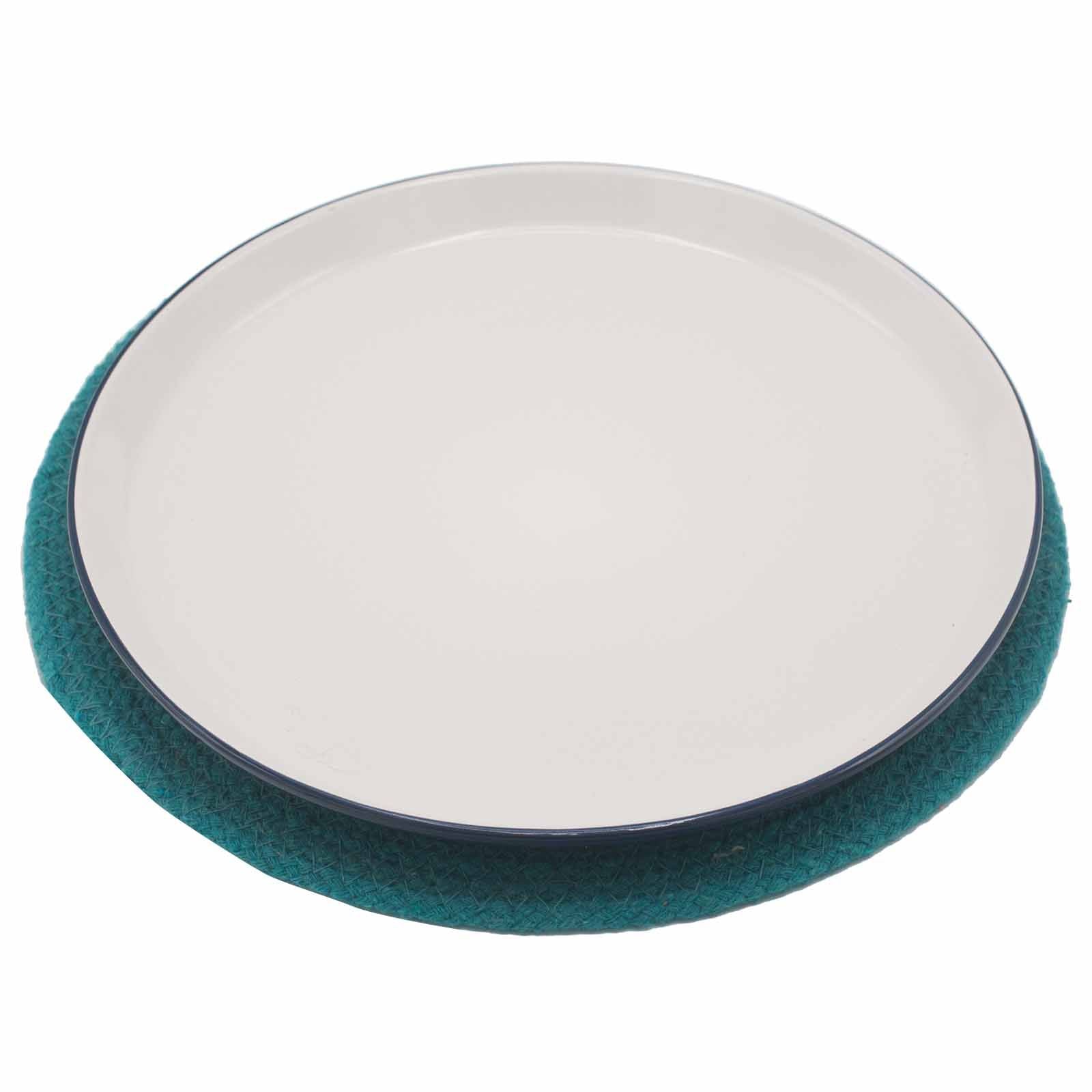 Natural Jute and Cotton Place Mat with Teal Border for Dining
