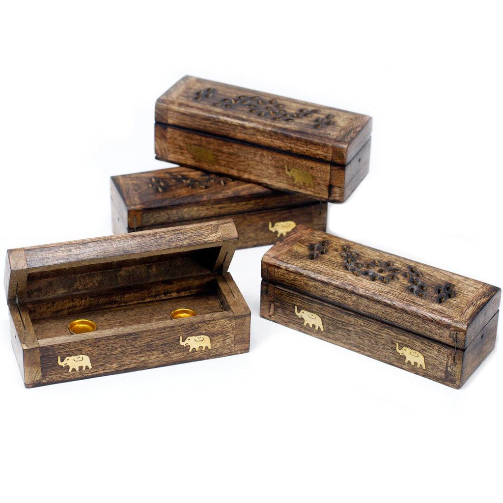 Beautiful Mango Wood Incense Cone Smoke Box Holder 6 Inch Design