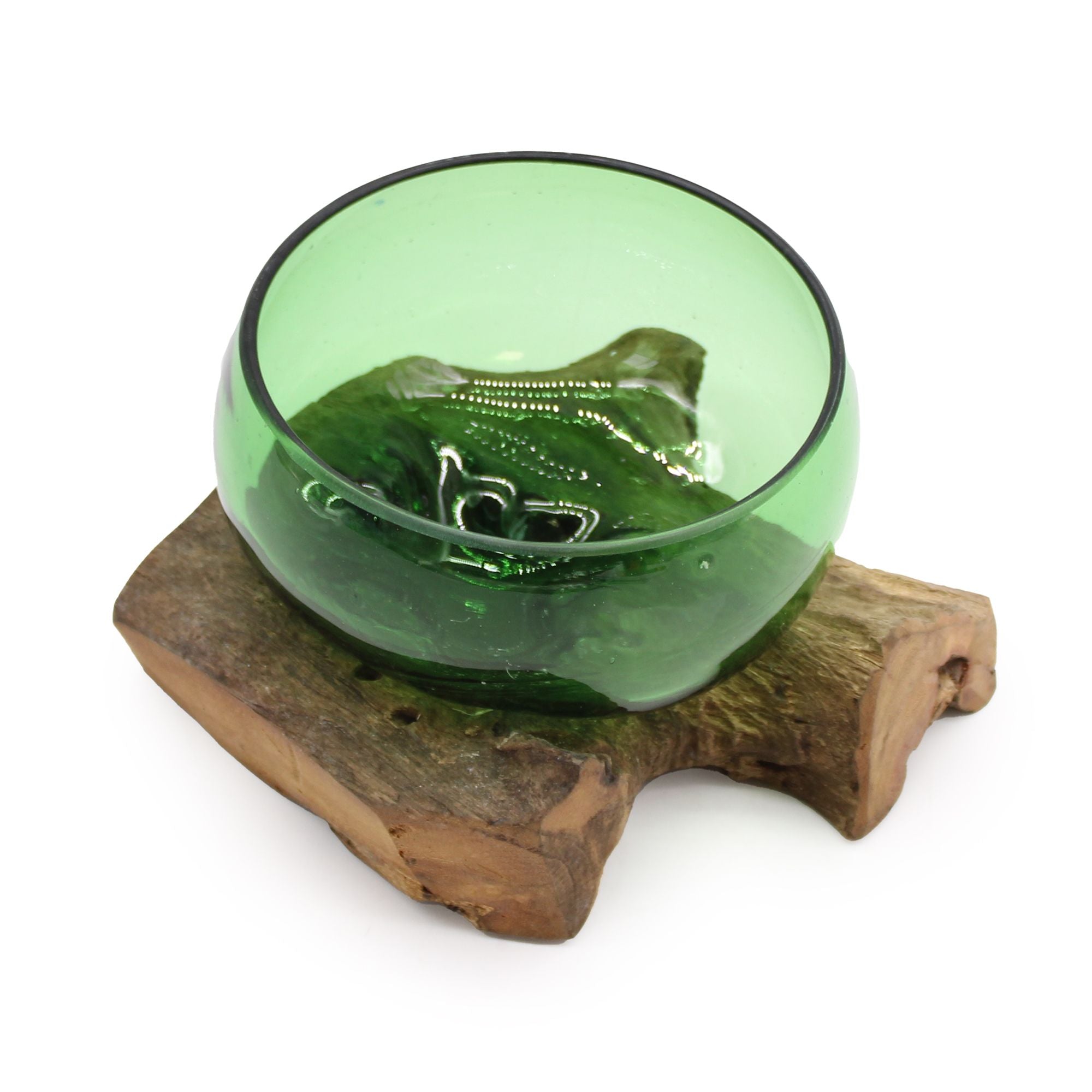 Recycled Beer Bottles Wide Bowl on Wood for Unique Home Decor