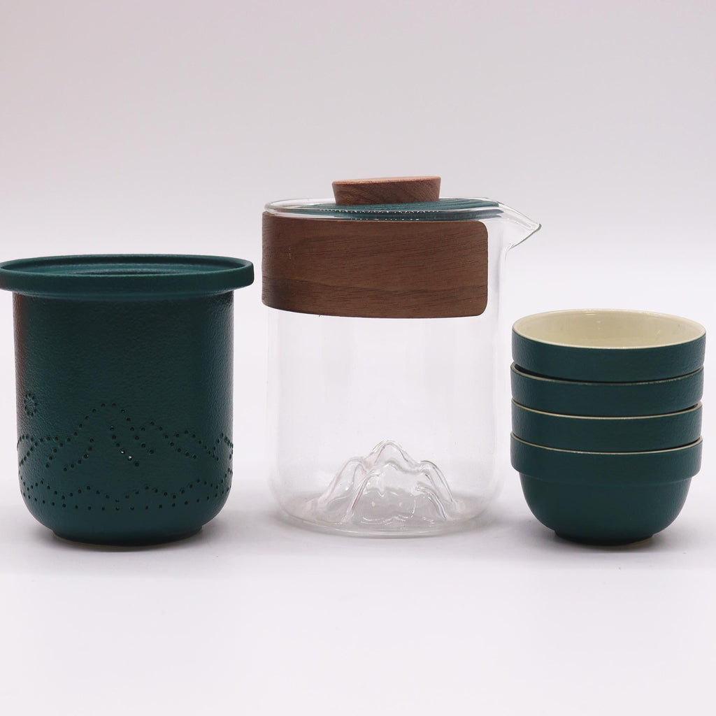 Travel Mountain Teapot Set for Four Friends with Chic Case