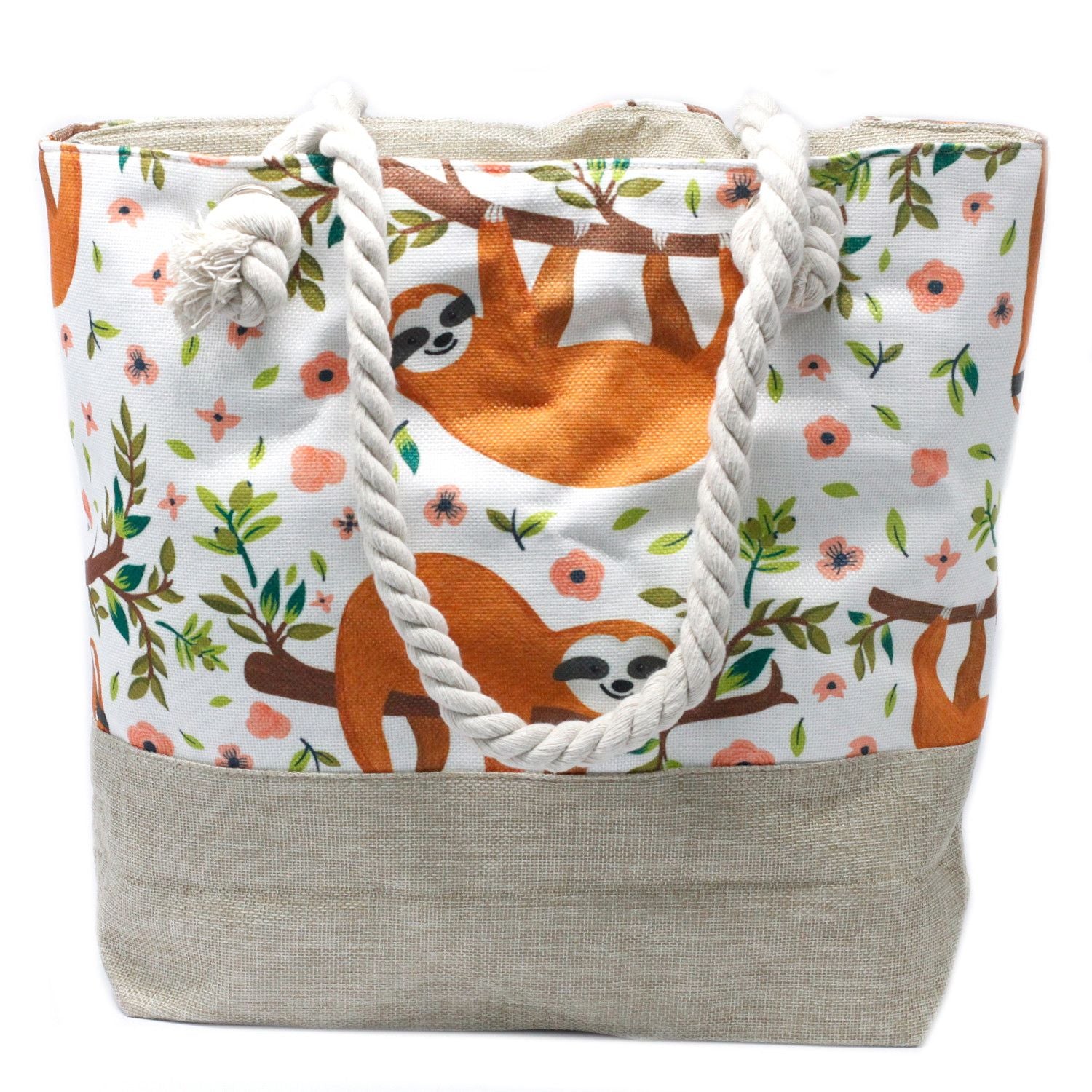 Rope Handle Bag with Charming Sloths Design for Beach and Daily Use