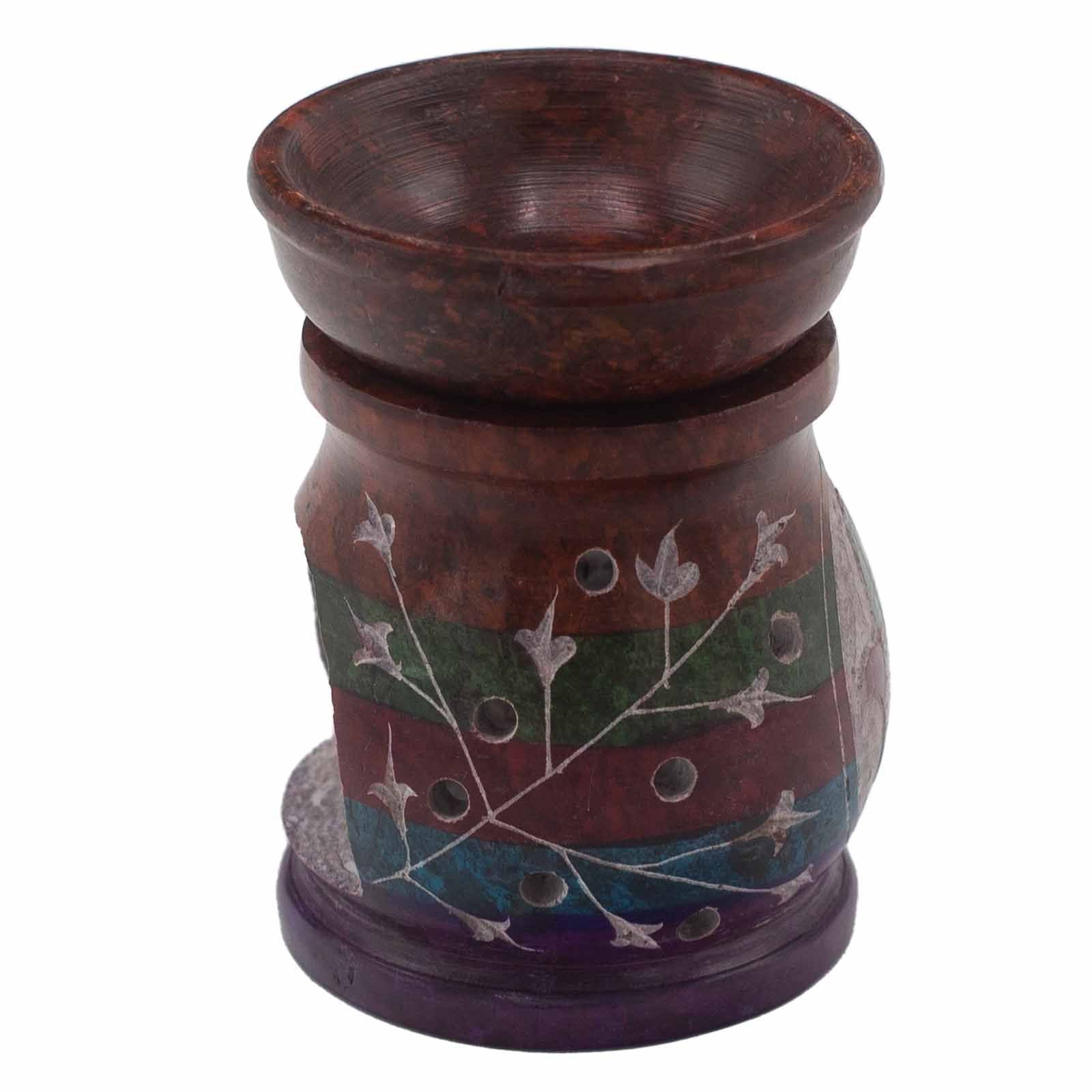 Soapstone Oil Burner 10cm with Hamsa Hand Design in Five Colours