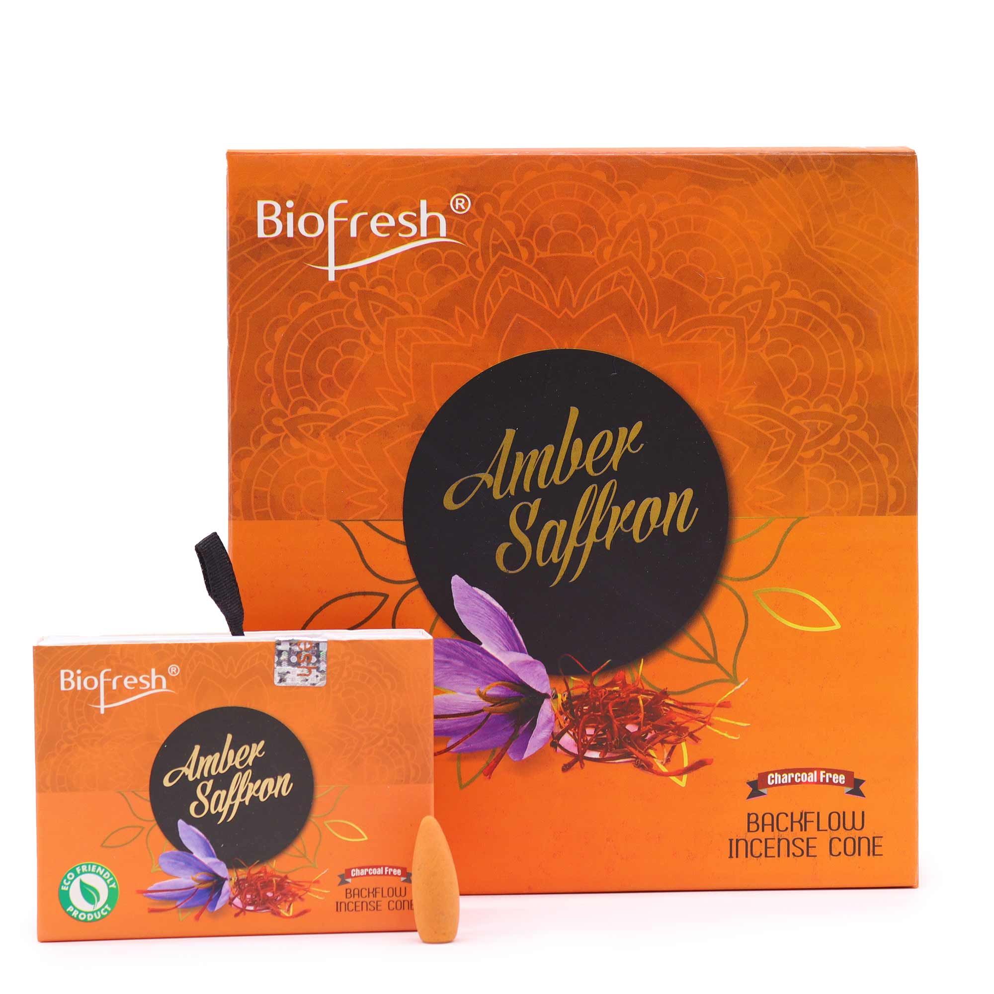 Biofresh Backflow Incense Cones Amber Saffron for Relaxation and Calm