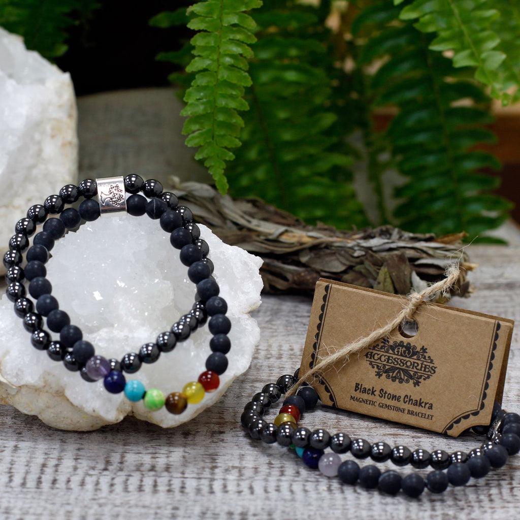 Magnetic Gemstone Bracelet with Black Stone Chakra Design