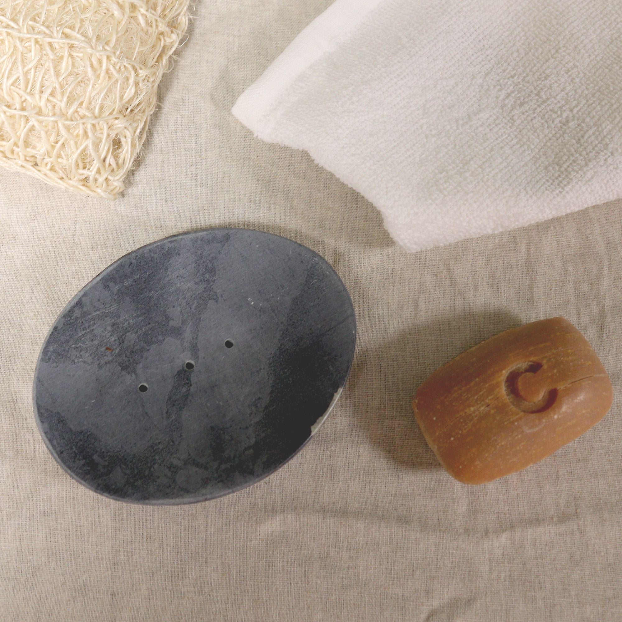 Grey Soapstone Soap Dish Classic Oval Design for Stylish Bathrooms