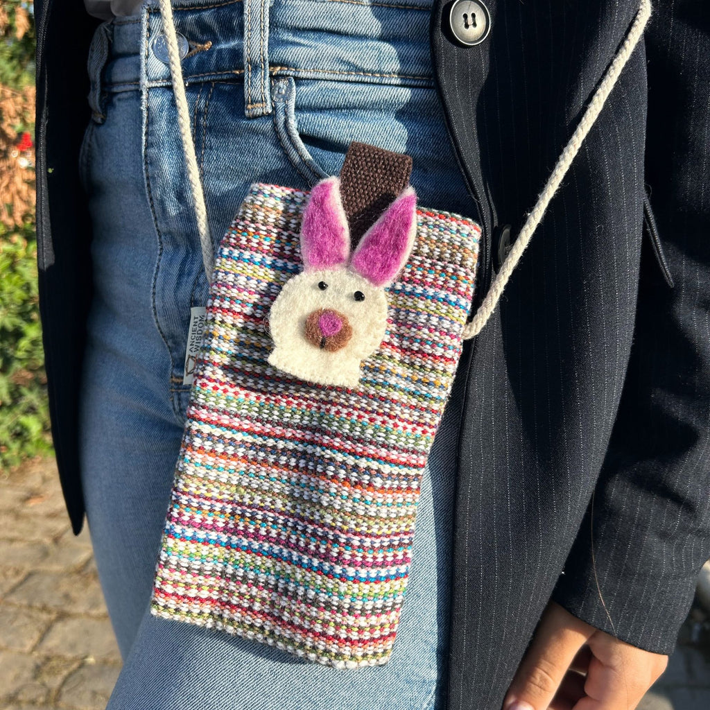 Phone Holder Bag Stripes Pink with Bunny Decor for Everyday Use