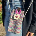 Phone Holder Bag Stripes Pink with Bunny Decor for Everyday Use