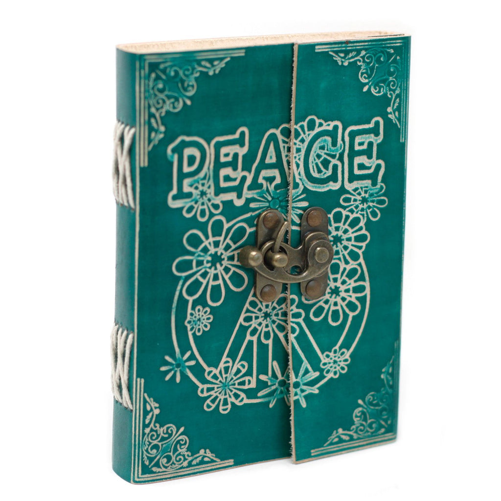 Leather Green Peace Notebook with Lock for Creative Writing