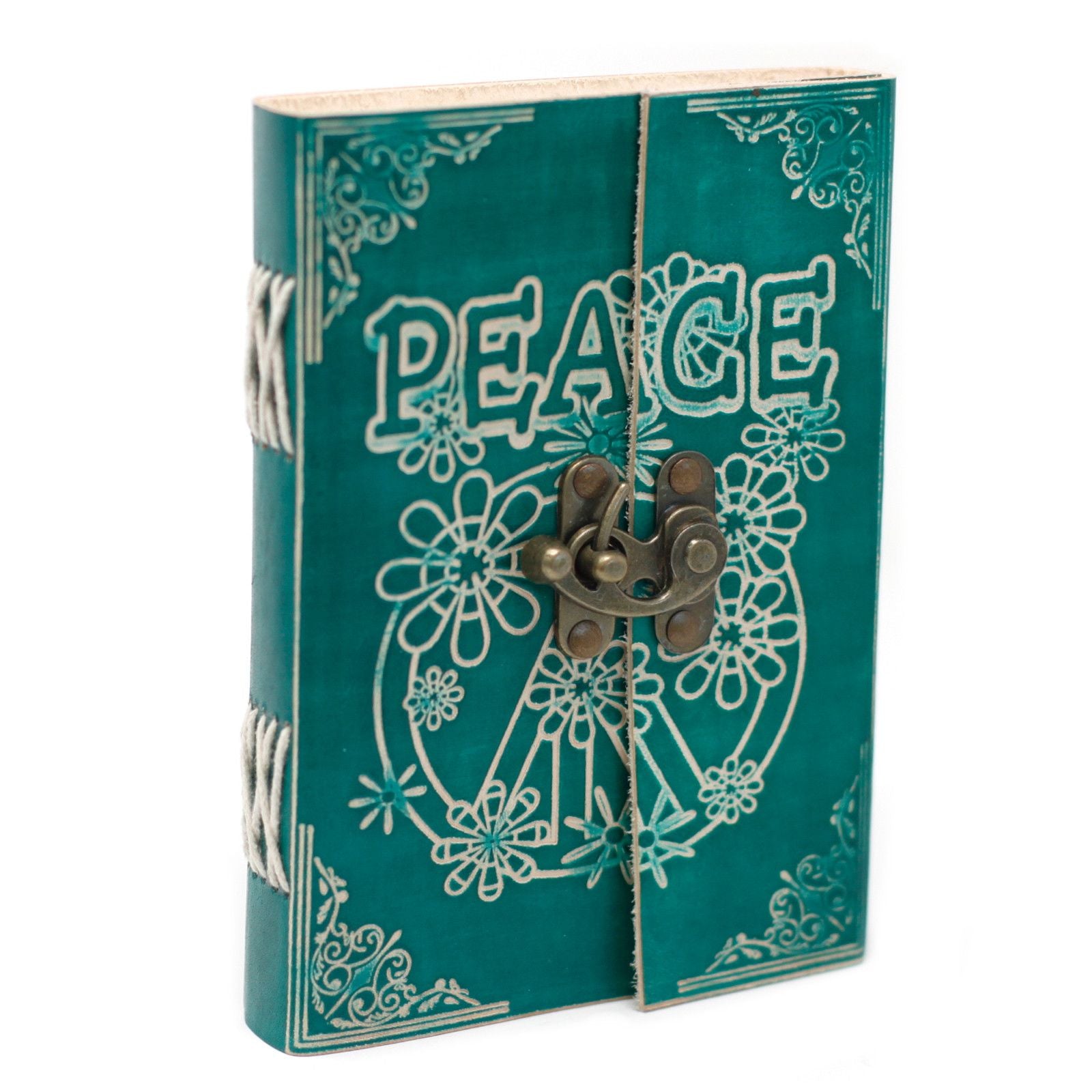 Leather Green Peace Notebook with Lock for Creative Writing