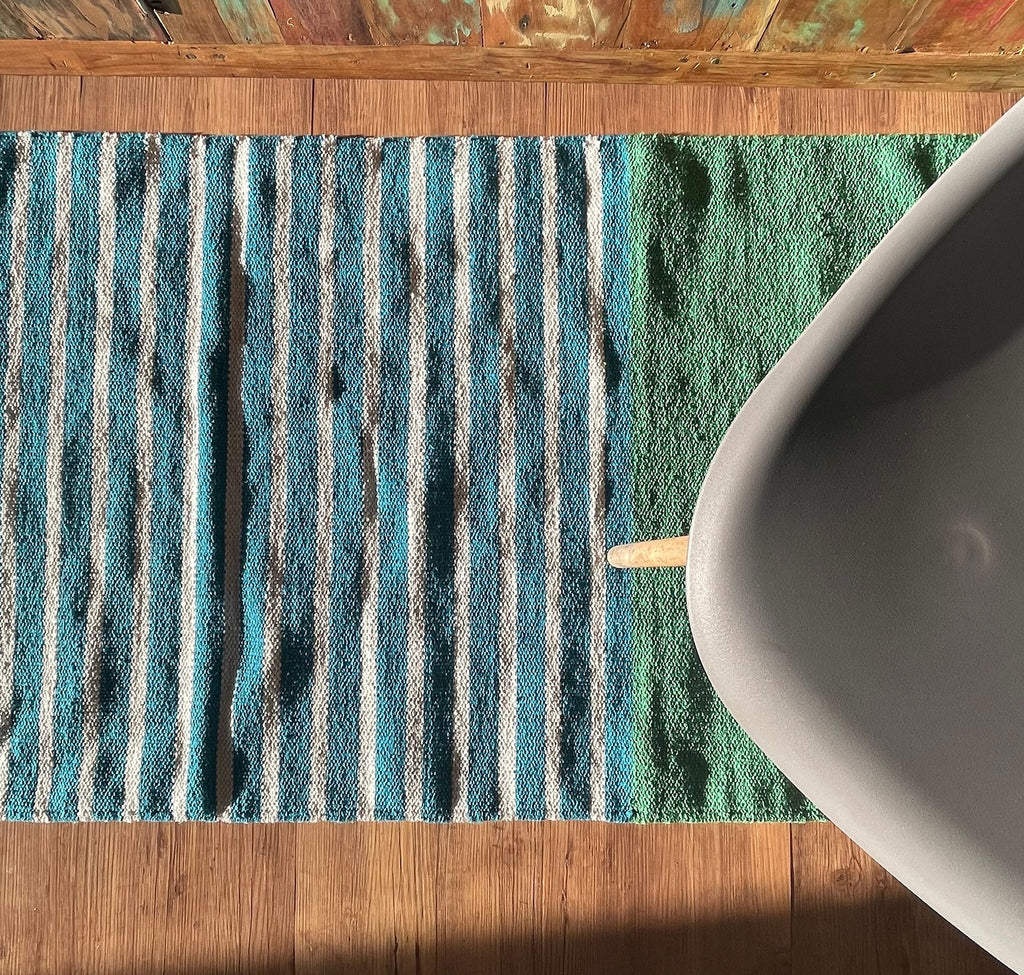 Indian Cotton Rug 70x170cm in Blue and Green for Home Decor