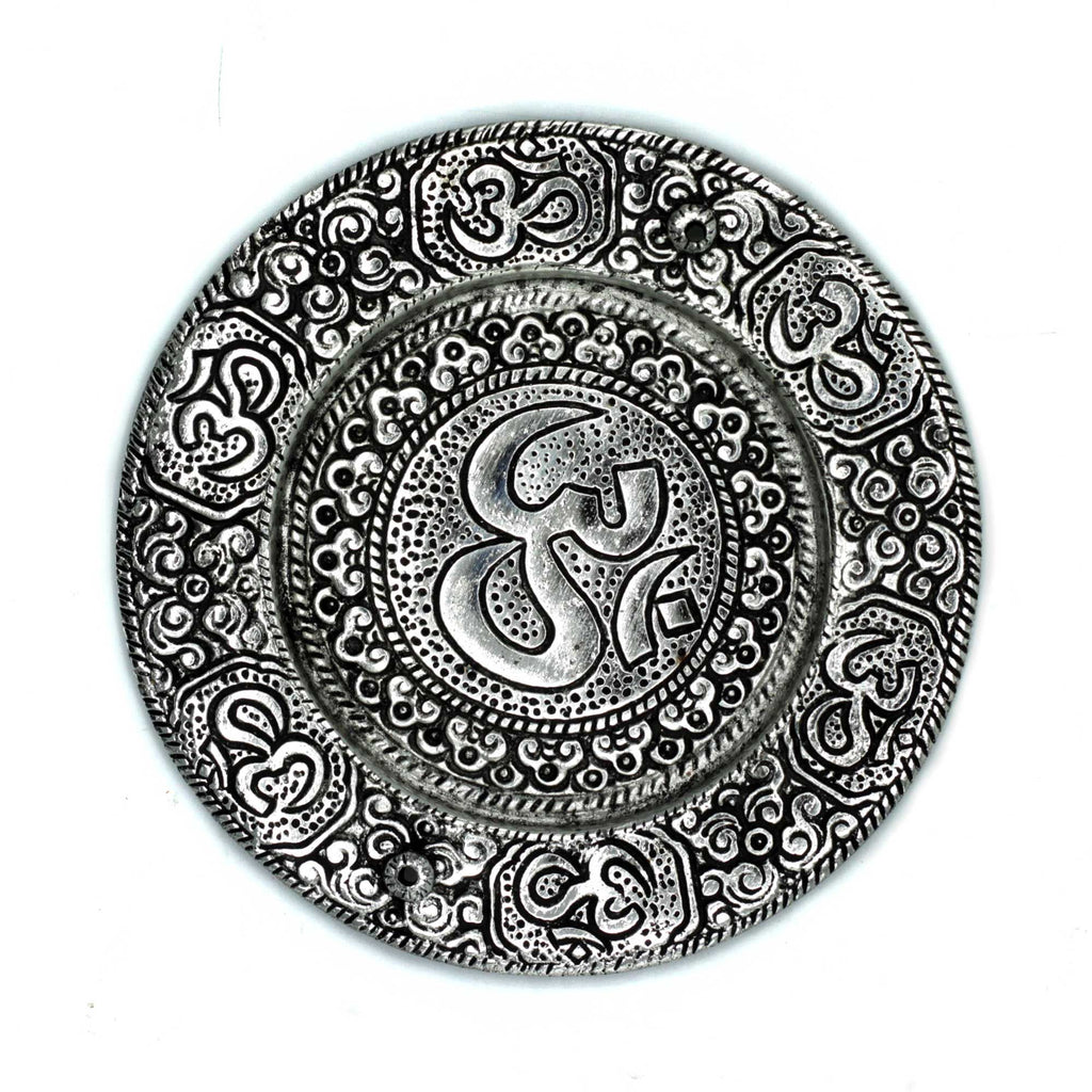 Polished Aluminium Om Round Incense Holder for Home Decor