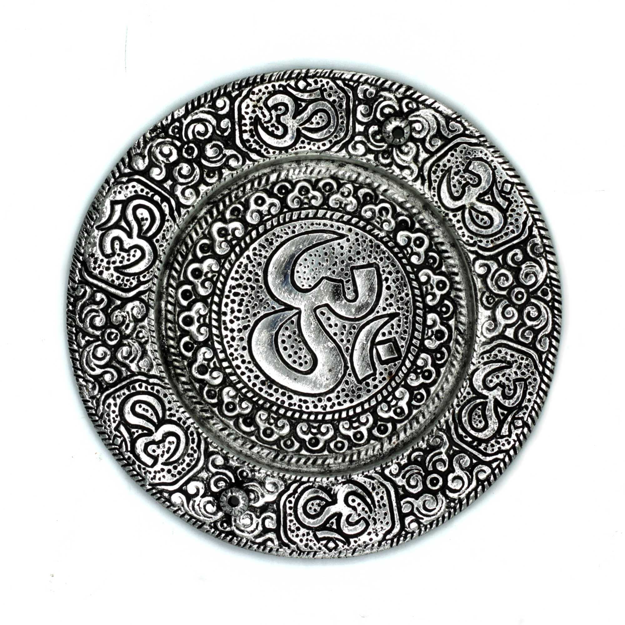 Polished Aluminium Om Round Incense Holder for Home Decor