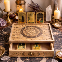 Sun Moon Carved Tarot Box with Drawer