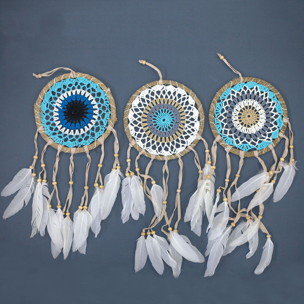 Pastel Blue Macramé Dream Catcher 16cm for Peaceful Sleep