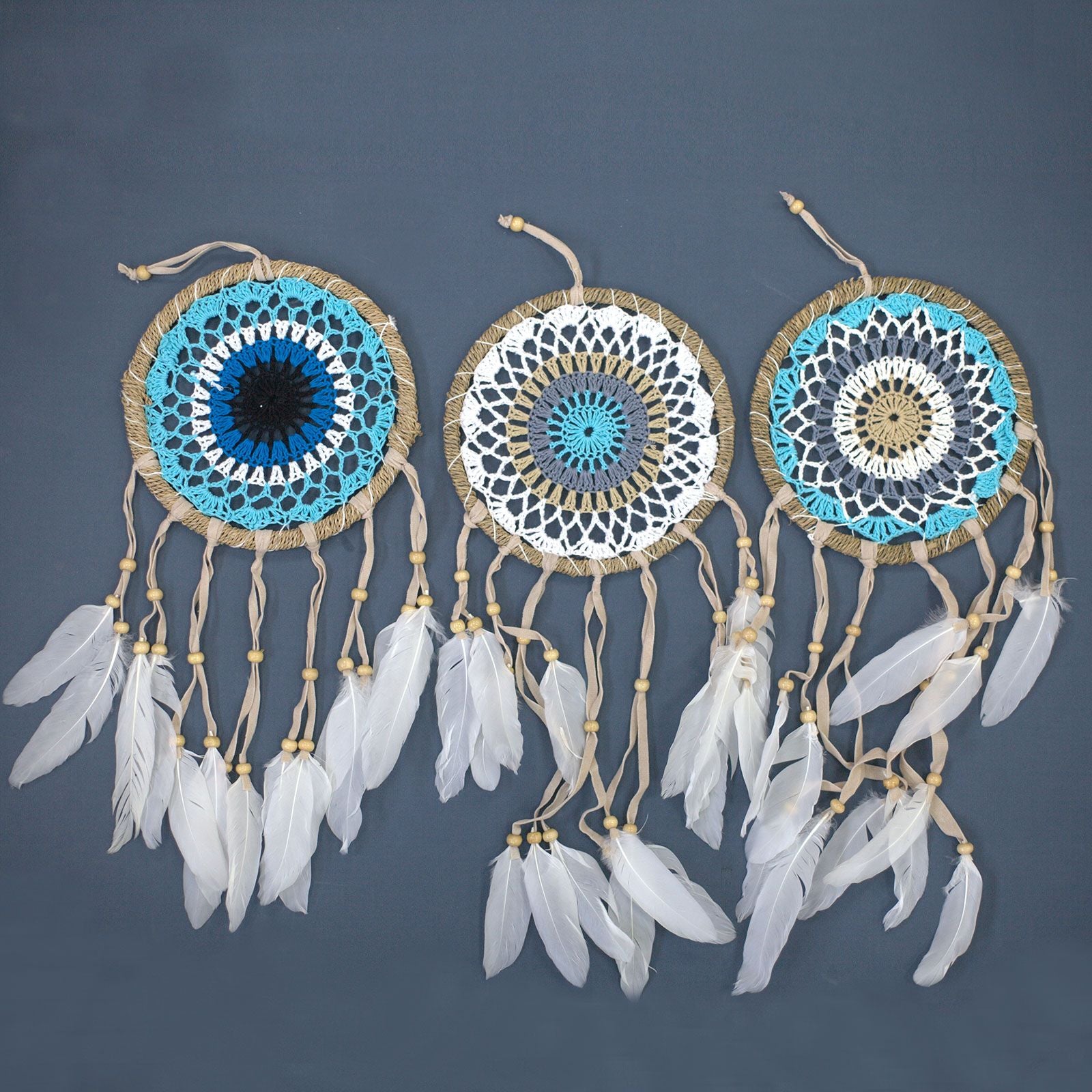 Pastel Blue Macramé Dream Catcher 16cm for Peaceful Sleep