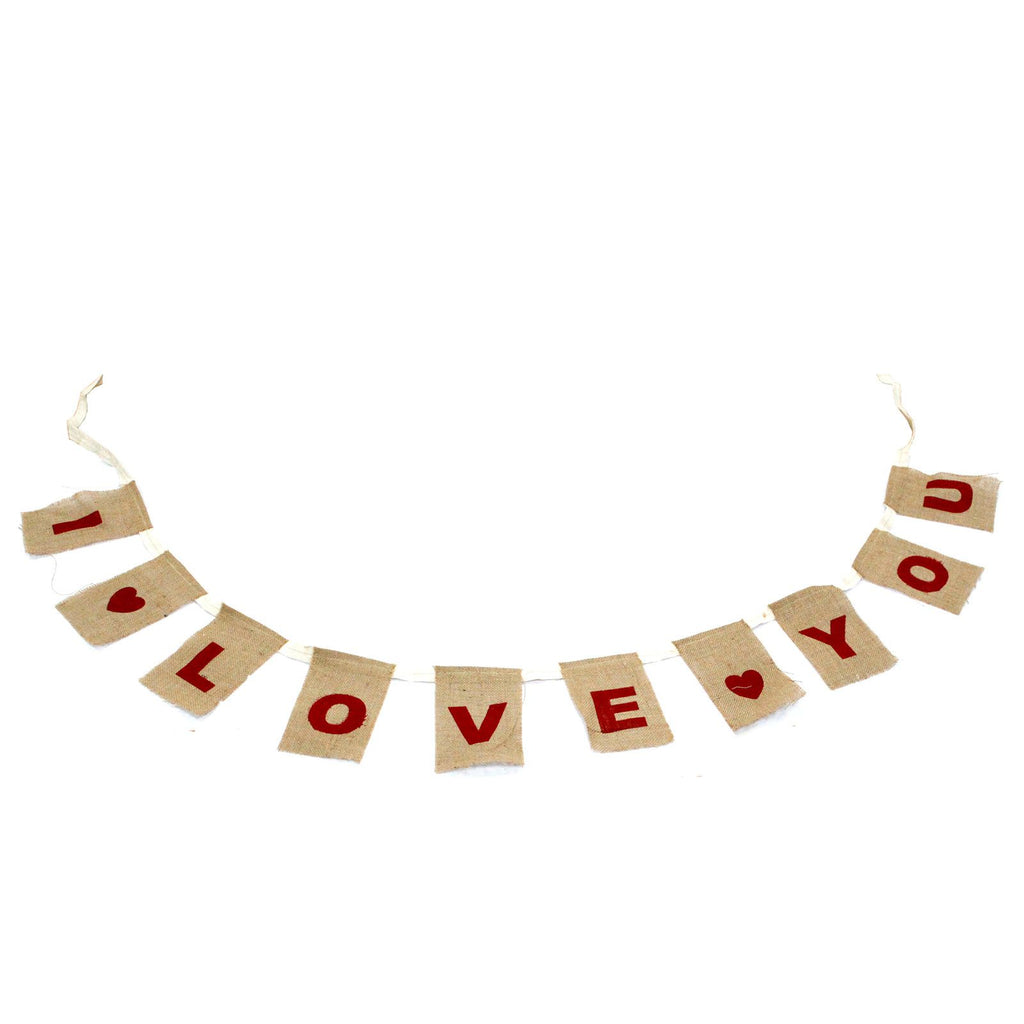 Natural Bunting I LOVE YOU Large with Hearts for Parties