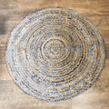 Stylish Round Jute and Recycled Denim Rug 120 cm for Home Decor