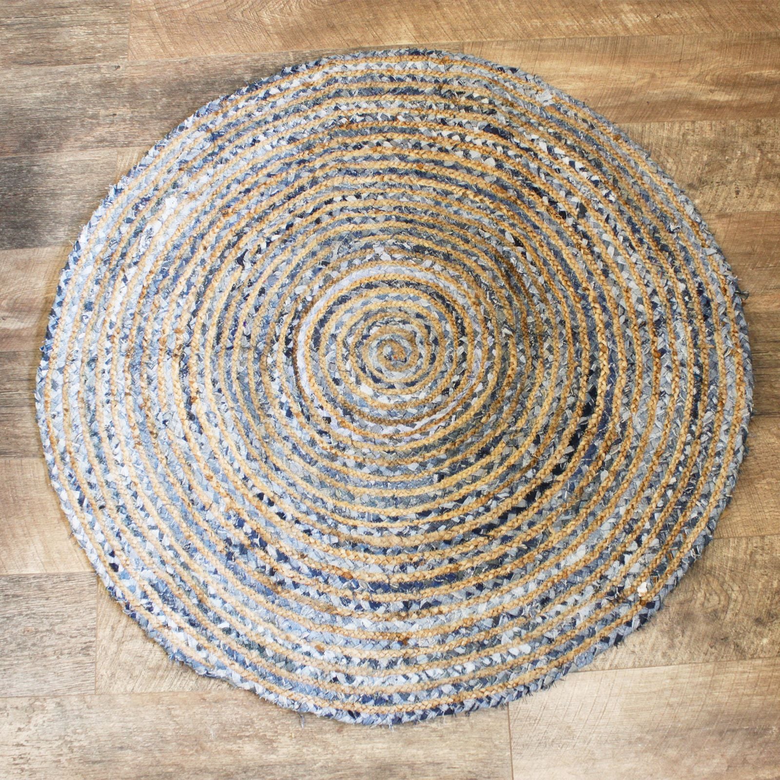 Stylish Round Jute and Recycled Denim Rug 120 cm for Home Decor