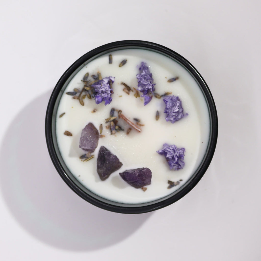 Crystal Magic Flower Candle The Moon with Amethyst and Lavender