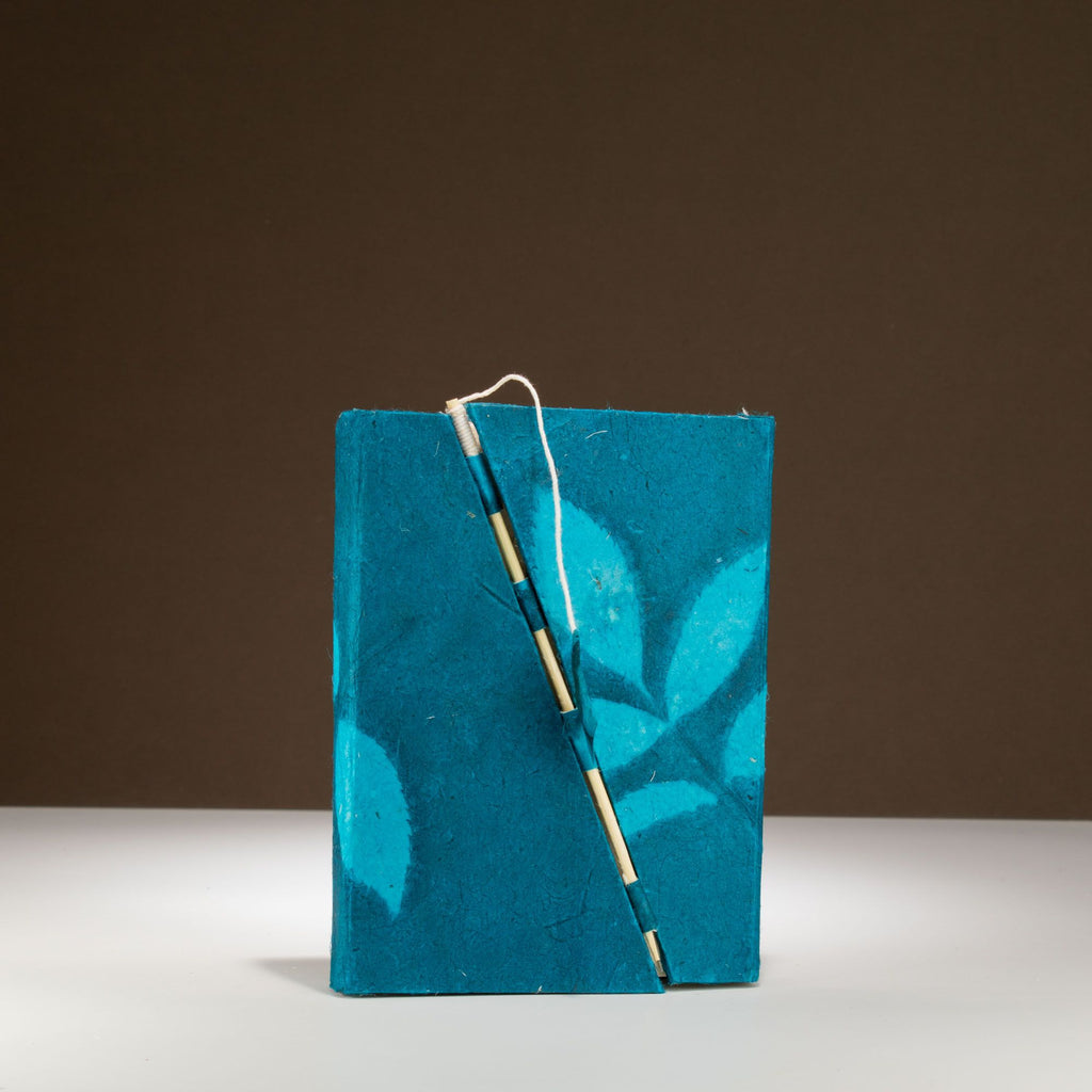 Lokta Bold Floral Bamboo Lock Notebook in Deep Midnight Blue