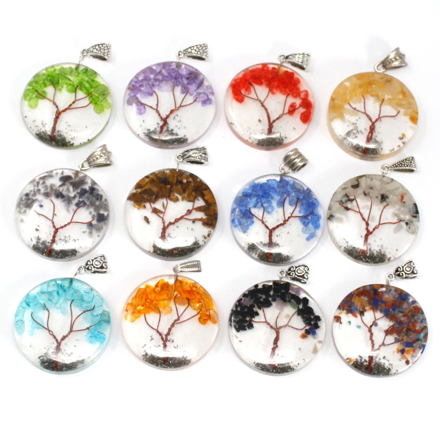 Orgonite Power Pendant Round Amethyst Tree for Energy Flow