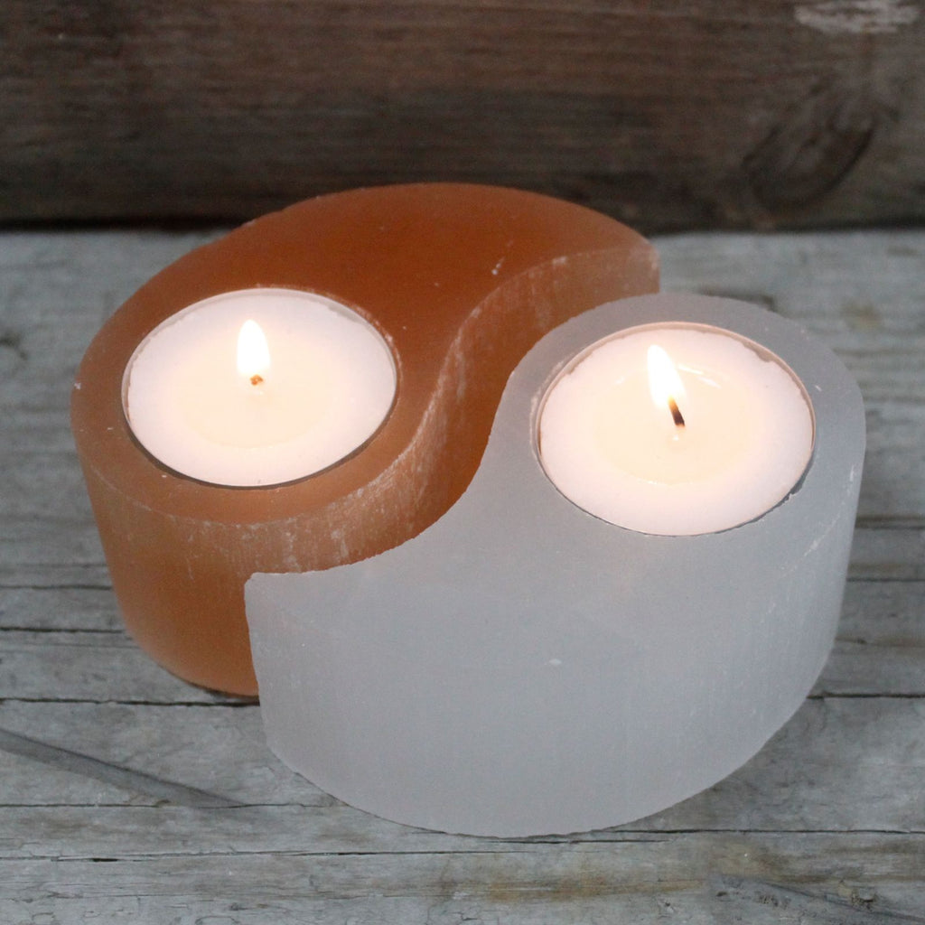 Selenite Ying Yang Candle Holder for Elegant Home Decor