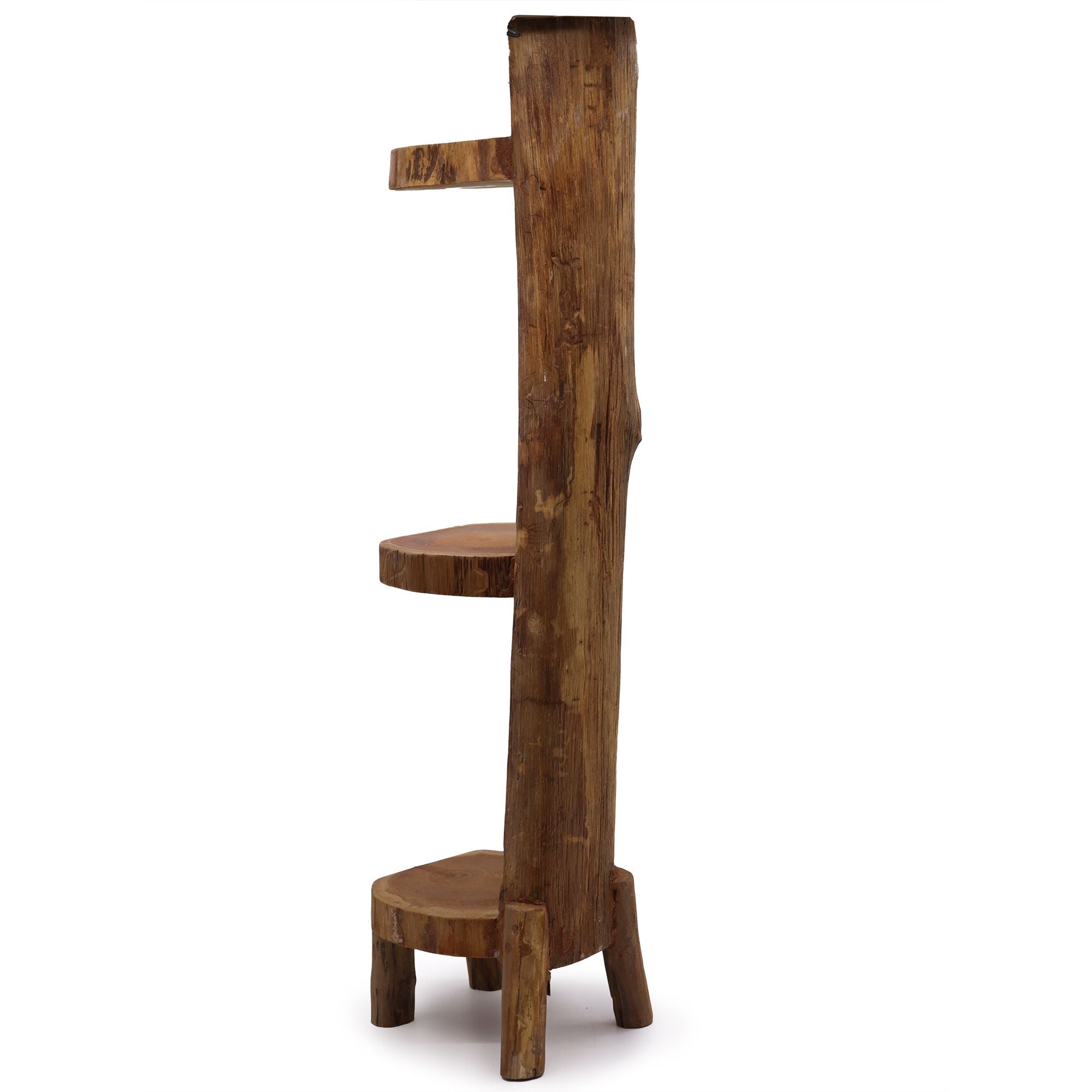 Natural Teak Log Shelve Display Unit with 3 Rustic Shelves