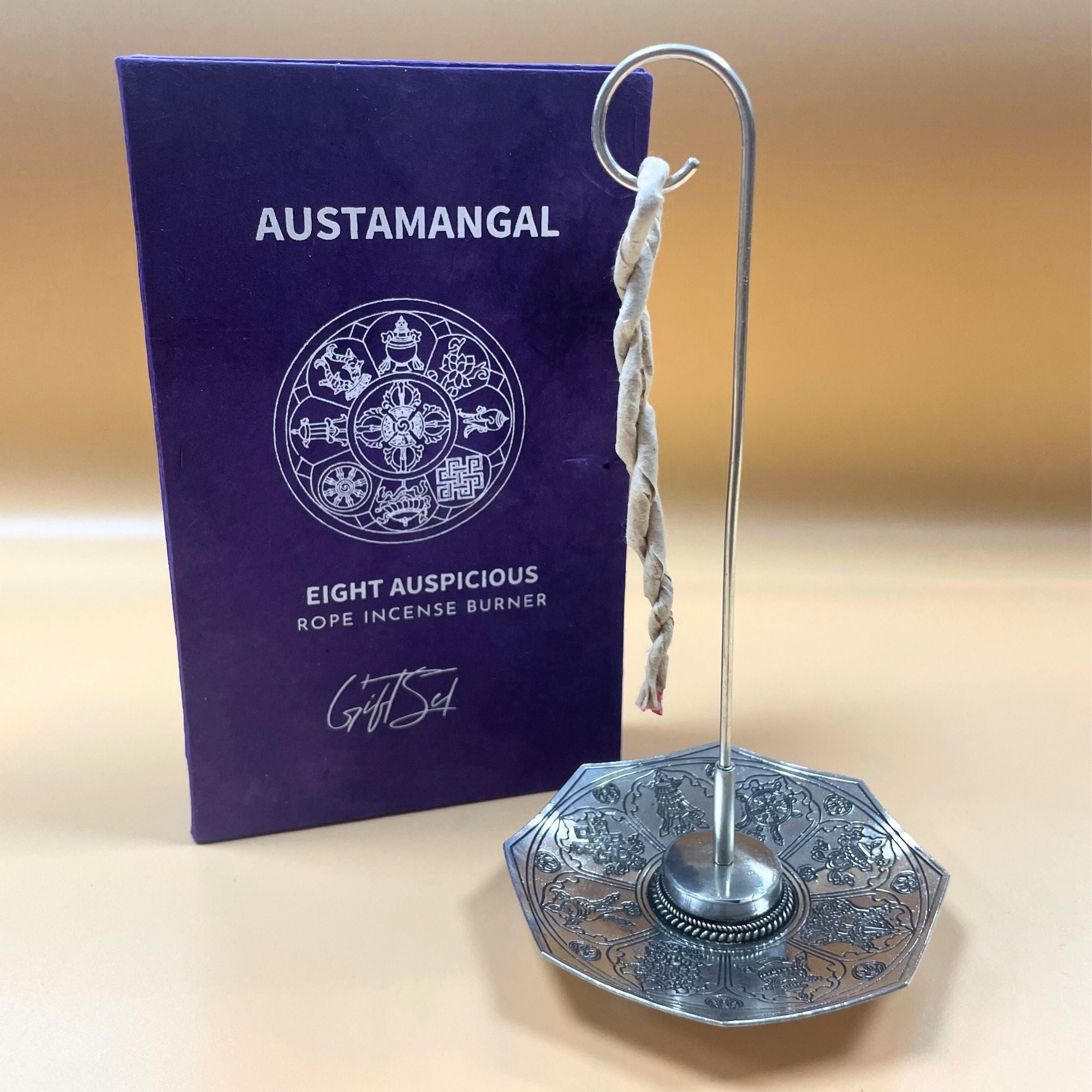 Astamangal Rope Incense Set with Silver Plated Holder Design