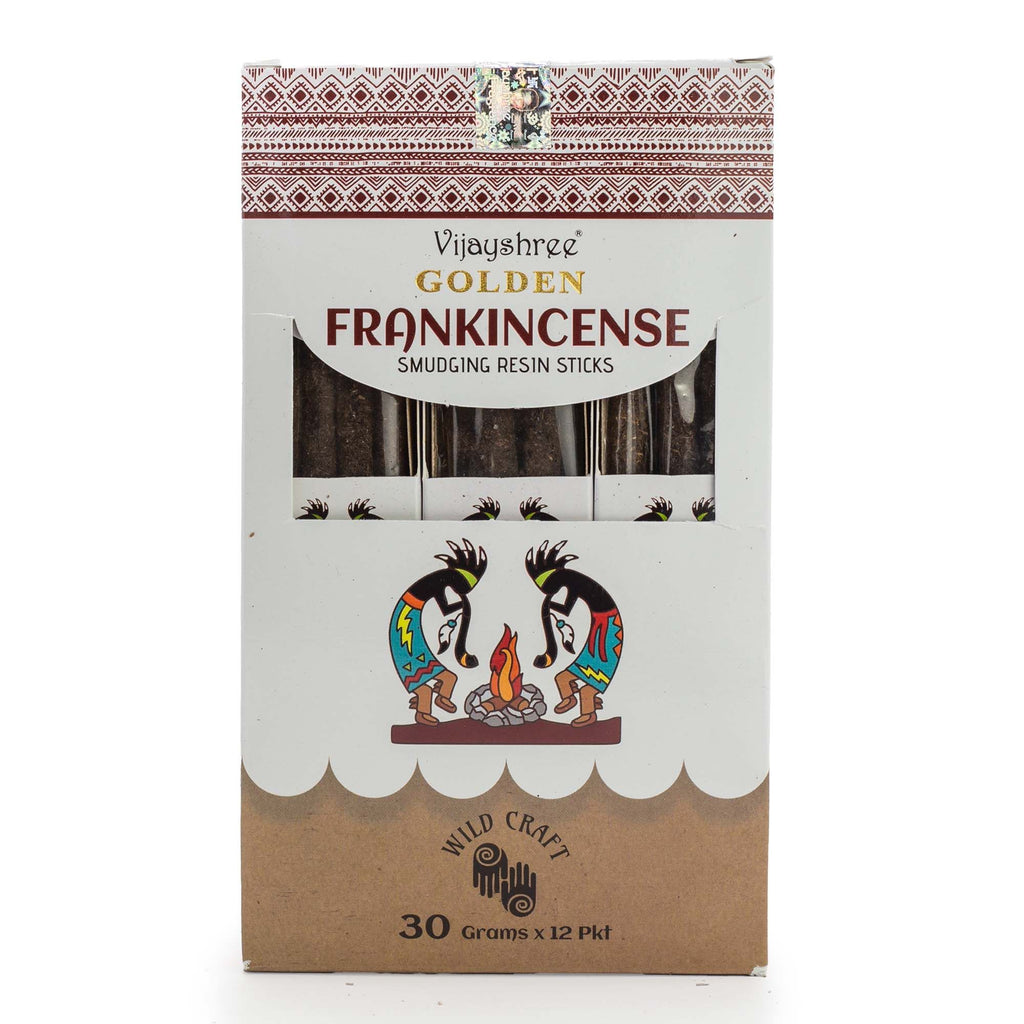 Golden Frankincense Smudging Resin Sticks in Illustrated Box