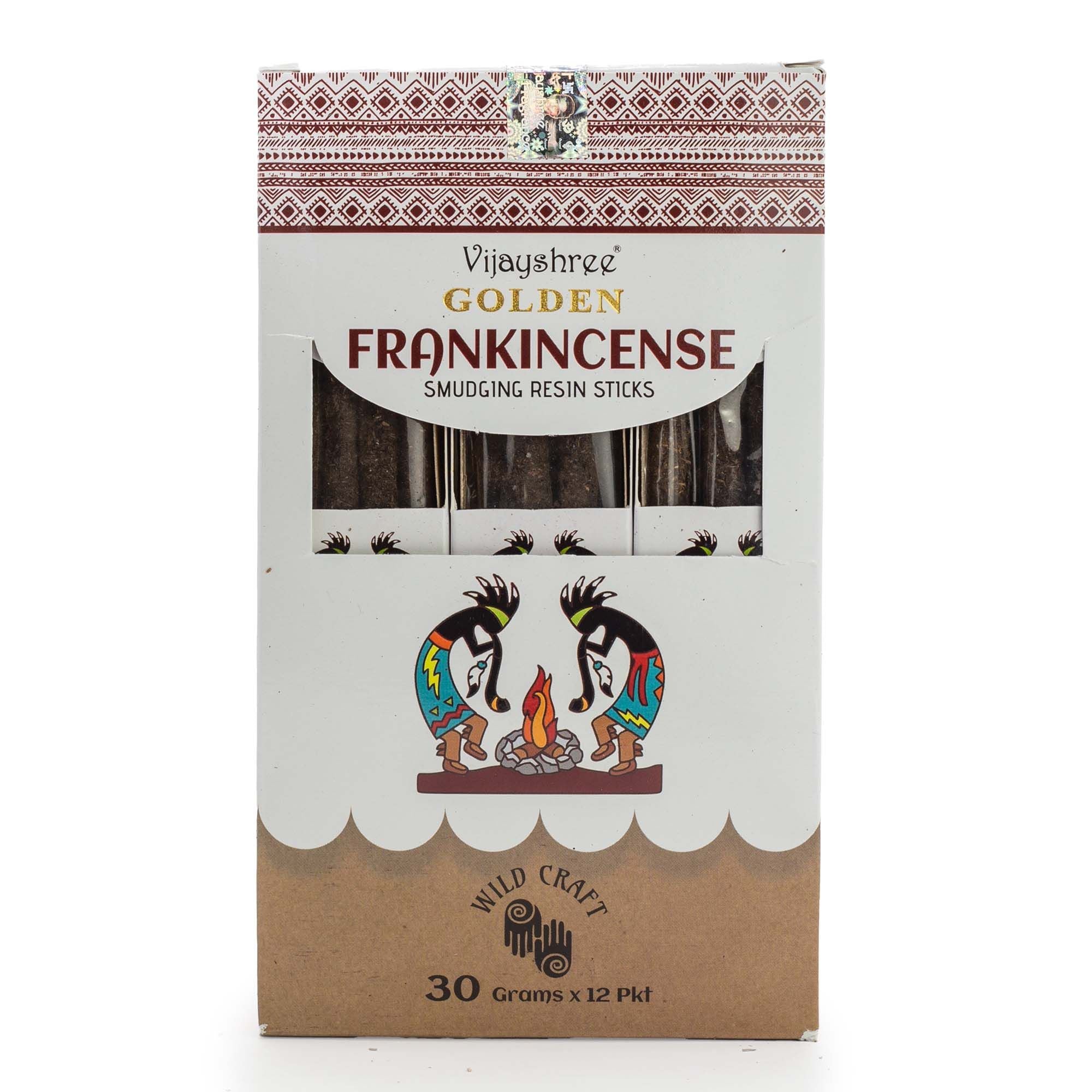 Golden Frankincense Smudging Resin Sticks in Illustrated Box