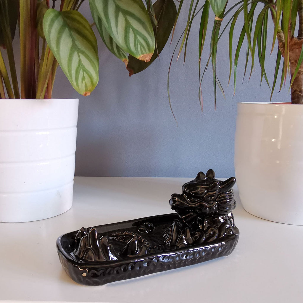 Backflow Incense Burner with Dragon in Mountain Scene Design