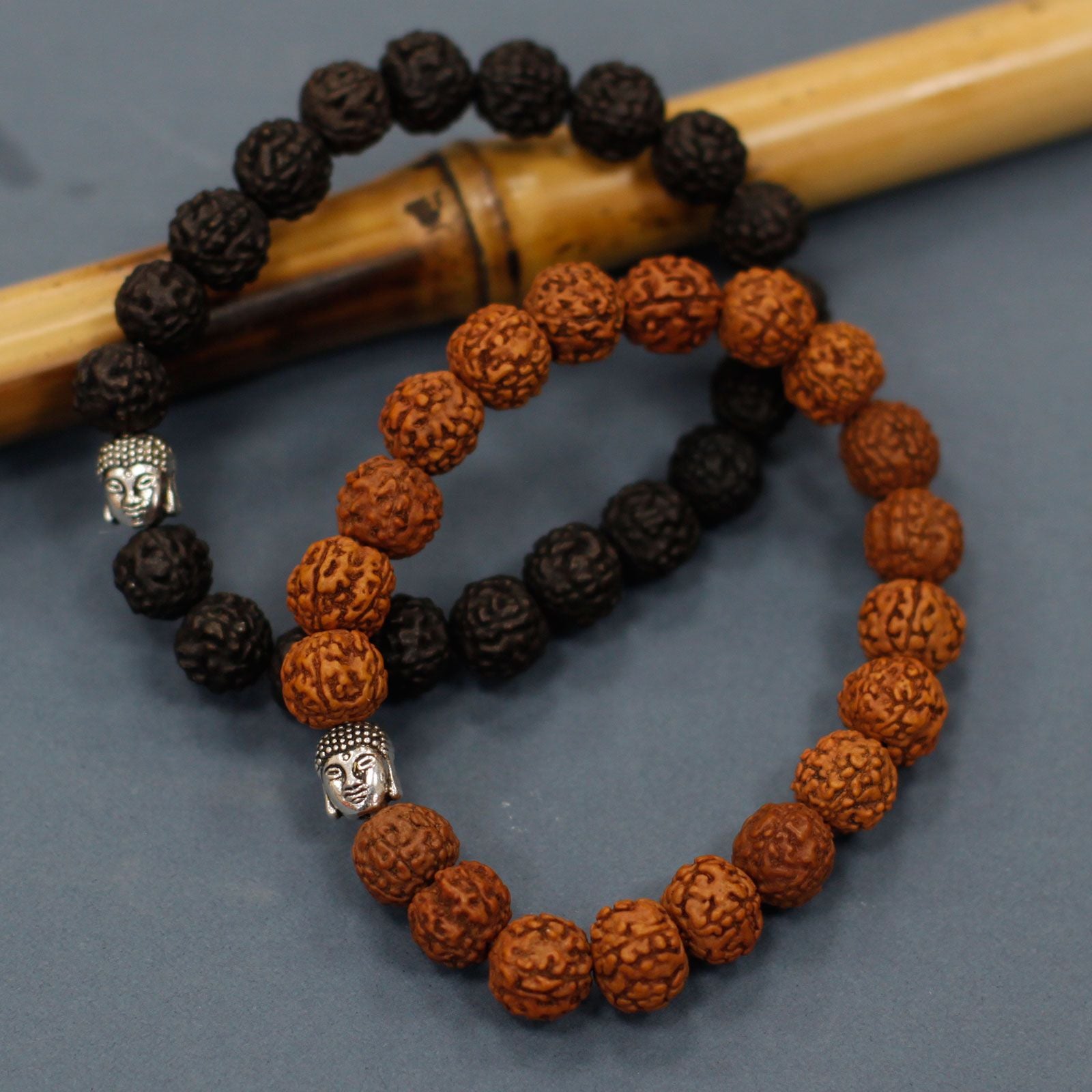 Rudraksha Buddha Bangle Mala with Dark Beads for Stylish Look
