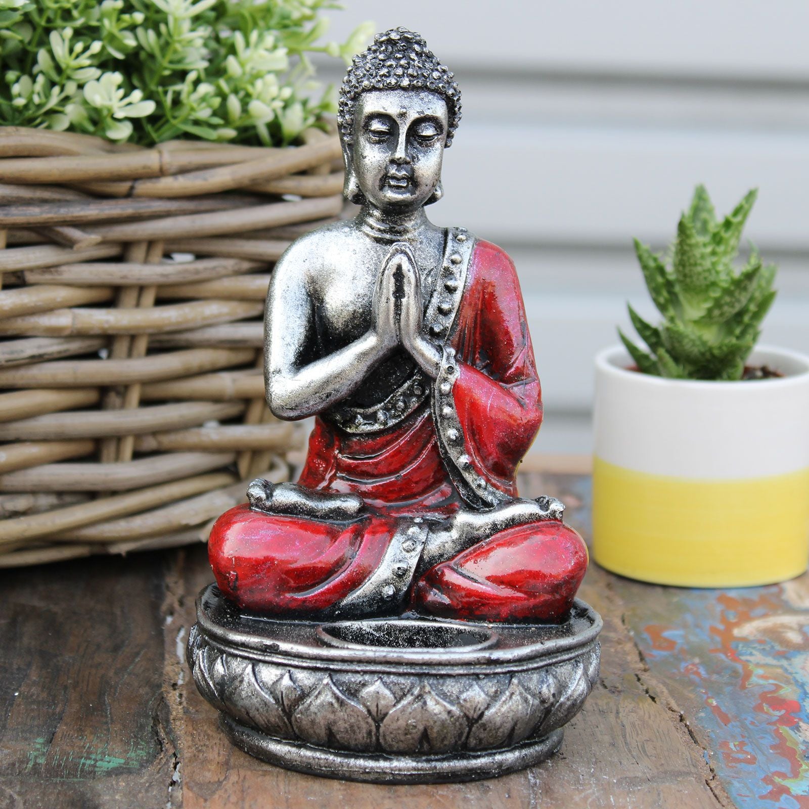Medium Red Buddha Candle Holder for Home Decor and Gifts